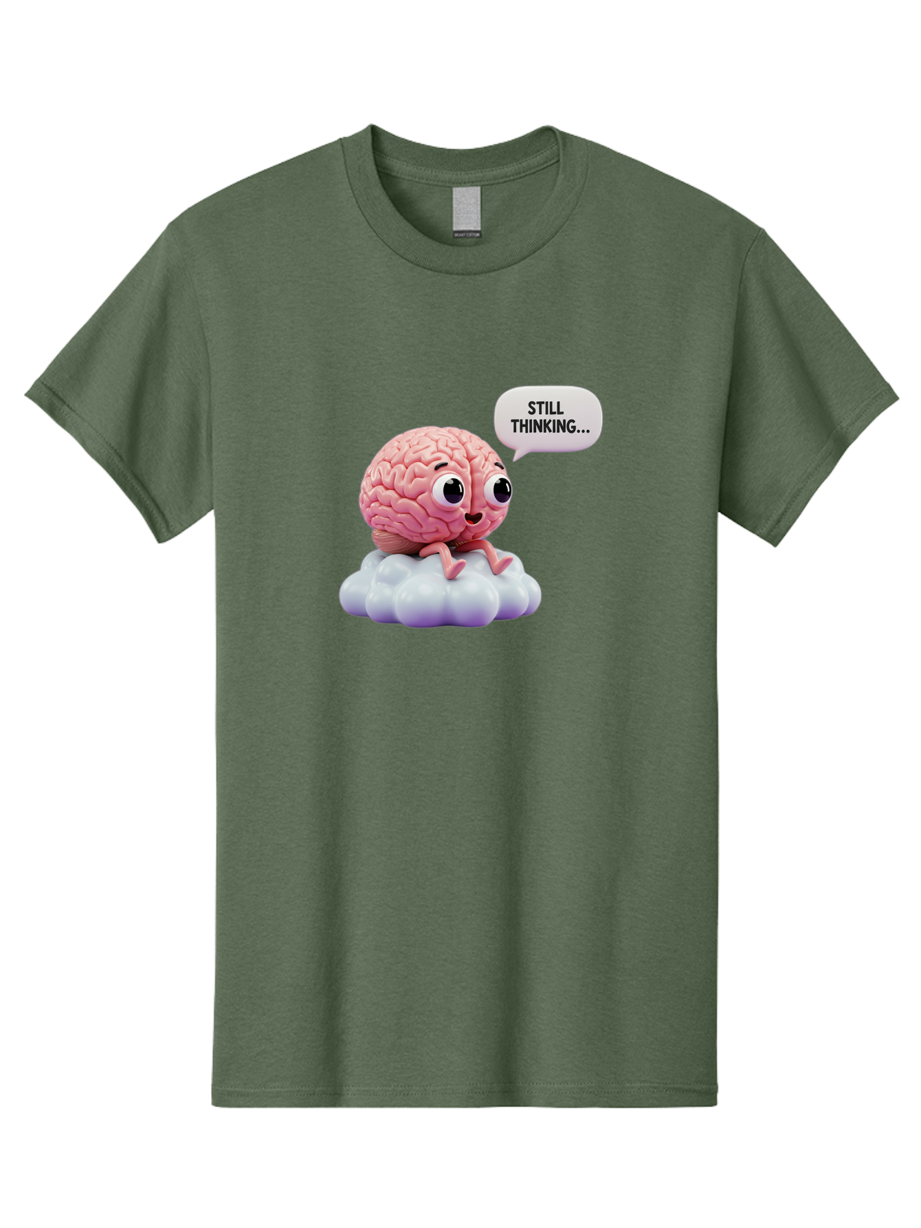 Still-Thinking-Brain Men'S Graphic Tee, 100% Cotton, Comfortable Casual Summer Wear, Machine Washable, Cartoon Brain, Thinking Face, Problem Solving, Decision Making, Critical Thinking, Cognitive Function, Brain Power, Funny Character, Bab471