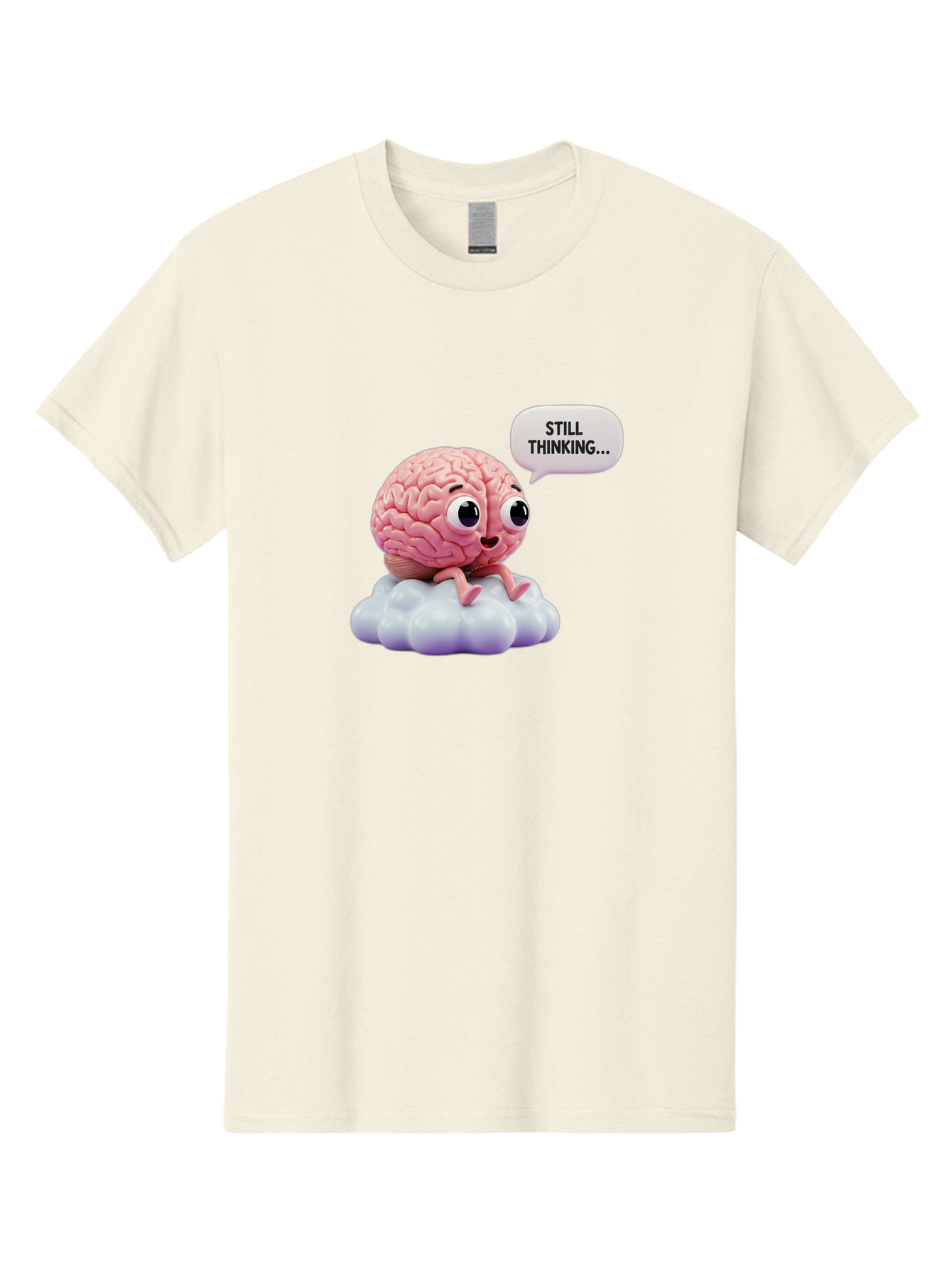 Still-Thinking-Brain Men'S Graphic Tee, 100% Cotton, Comfortable Casual Summer Wear, Machine Washable, Cartoon Brain, Thinking Face, Problem Solving, Decision Making, Critical Thinking, Cognitive Function, Brain Power, Funny Character, Bab471