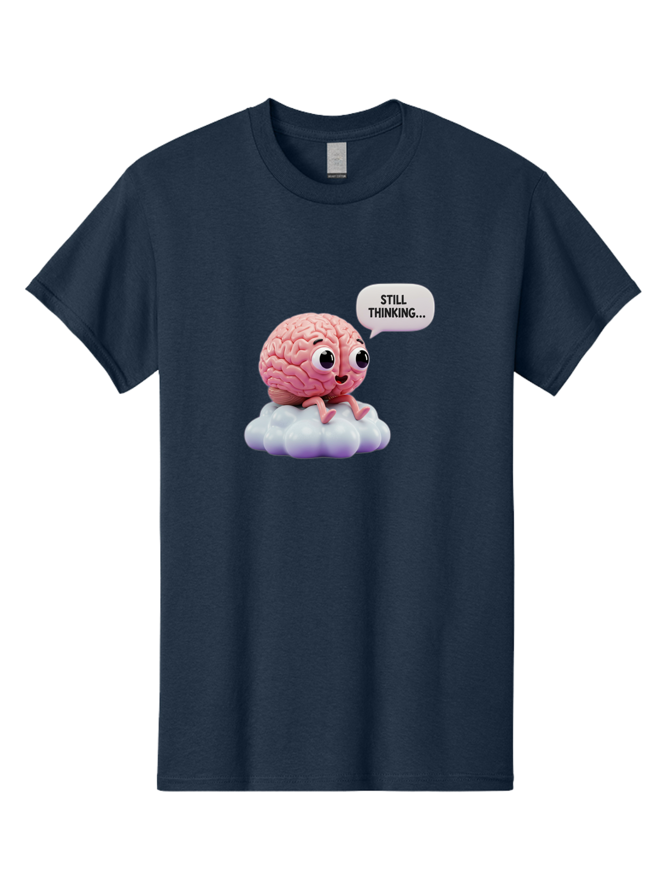 Still-Thinking-Brain Men'S Graphic Tee, 100% Cotton, Comfortable Casual Summer Wear, Machine Washable, Cartoon Brain, Thinking Face, Problem Solving, Decision Making, Critical Thinking, Cognitive Function, Brain Power, Funny Character, Bab471