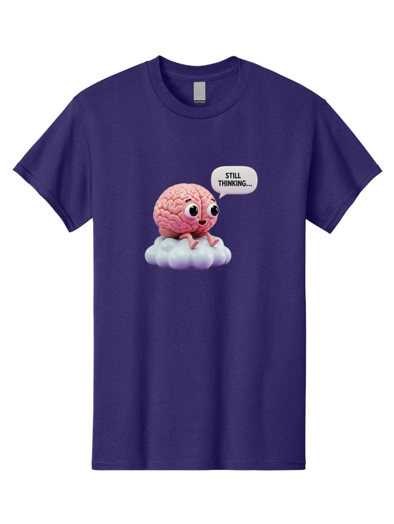 Still-Thinking-Brain Men'S Graphic Tee, 100% Cotton, Comfortable Casual Summer Wear, Machine Washable, Cartoon Brain, Thinking Face, Problem Solving, Decision Making, Critical Thinking, Cognitive Function, Brain Power, Funny Character, Bab471