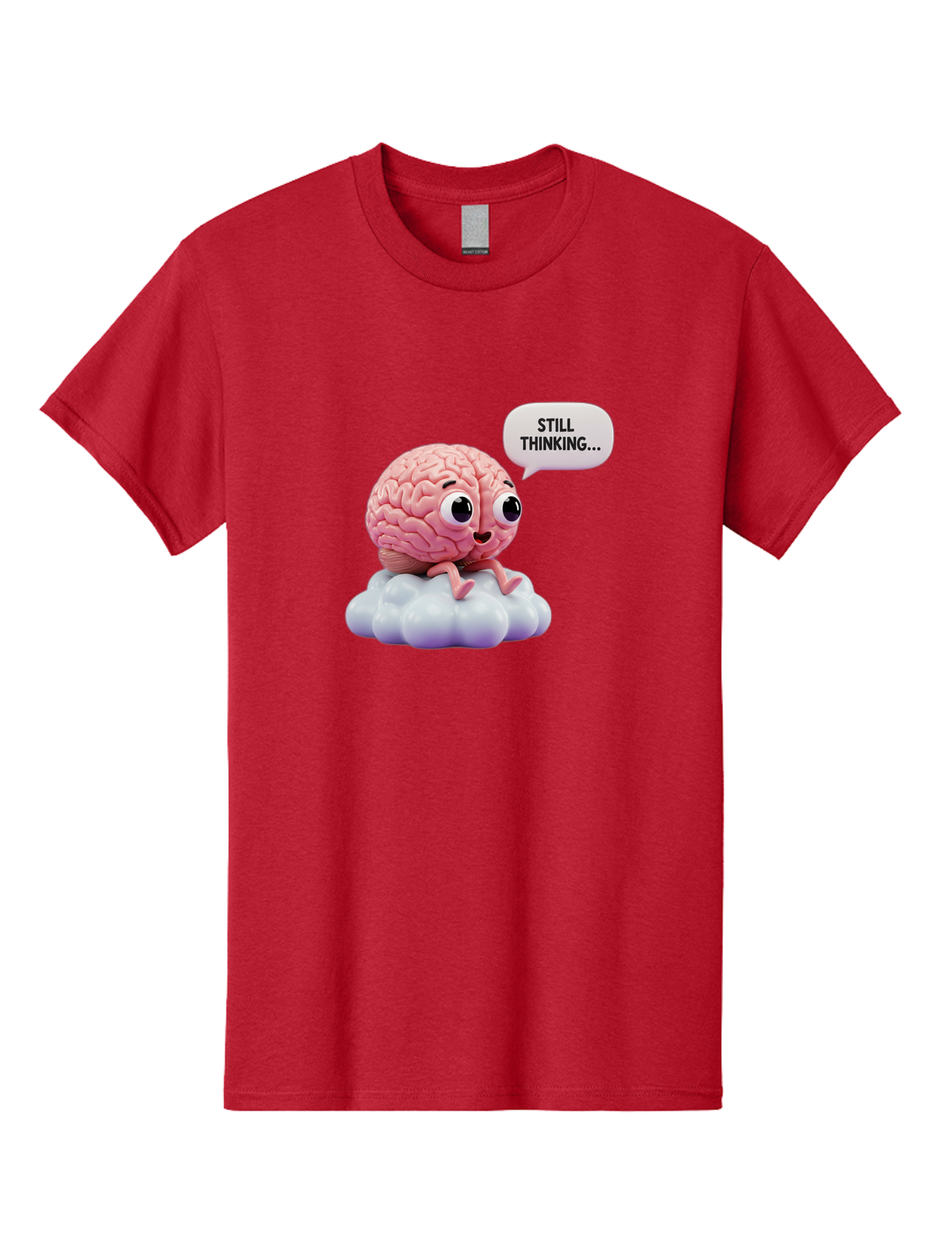 Still-Thinking-Brain Men'S Graphic Tee, 100% Cotton, Comfortable Casual Summer Wear, Machine Washable, Cartoon Brain, Thinking Face, Problem Solving, Decision Making, Critical Thinking, Cognitive Function, Brain Power, Funny Character, Bab471