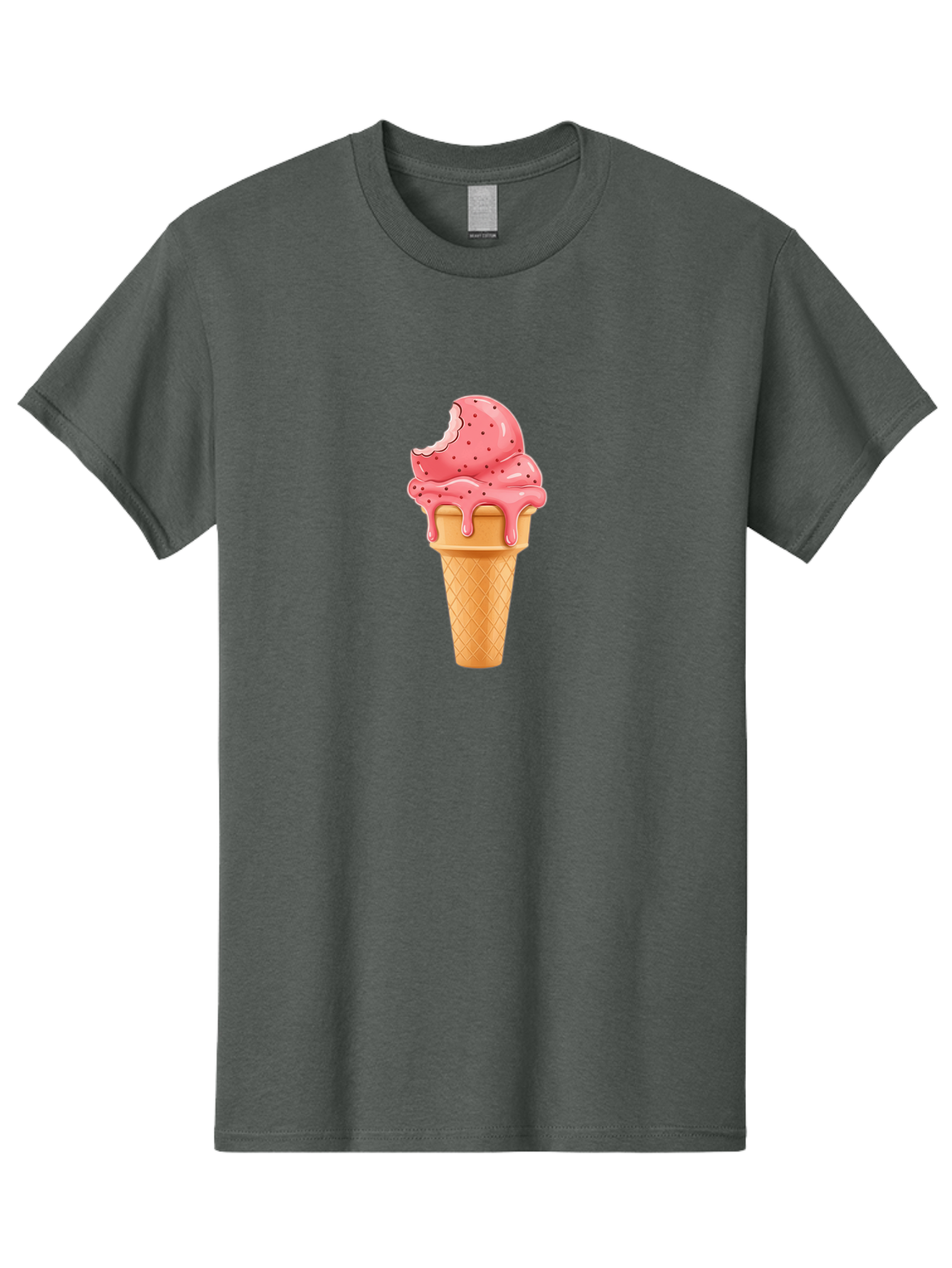 Strawberry-Ice-Cream-Cone Men'S Graphic Tee, 100% Cotton, Comfortable Casual Summer Wear, Machine Washable, Pink Strawberry Ice Cream, Melting Ice Cream, Waffle Cone, Sweet Treats, Dessert Lover, Summer Snack, Strawberry Flavor Bab473
