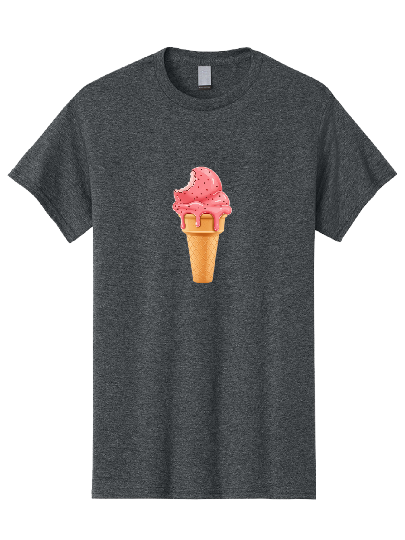 Strawberry-Ice-Cream-Cone Men'S Graphic Tee, 100% Cotton, Comfortable Casual Summer Wear, Machine Washable, Pink Strawberry Ice Cream, Melting Ice Cream, Waffle Cone, Sweet Treats, Dessert Lover, Summer Snack, Strawberry Flavor Bab473