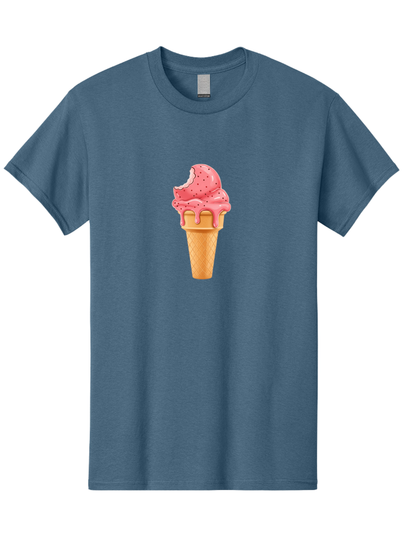 Strawberry-Ice-Cream-Cone Men'S Graphic Tee, 100% Cotton, Comfortable Casual Summer Wear, Machine Washable, Pink Strawberry Ice Cream, Melting Ice Cream, Waffle Cone, Sweet Treats, Dessert Lover, Summer Snack, Strawberry Flavor Bab473