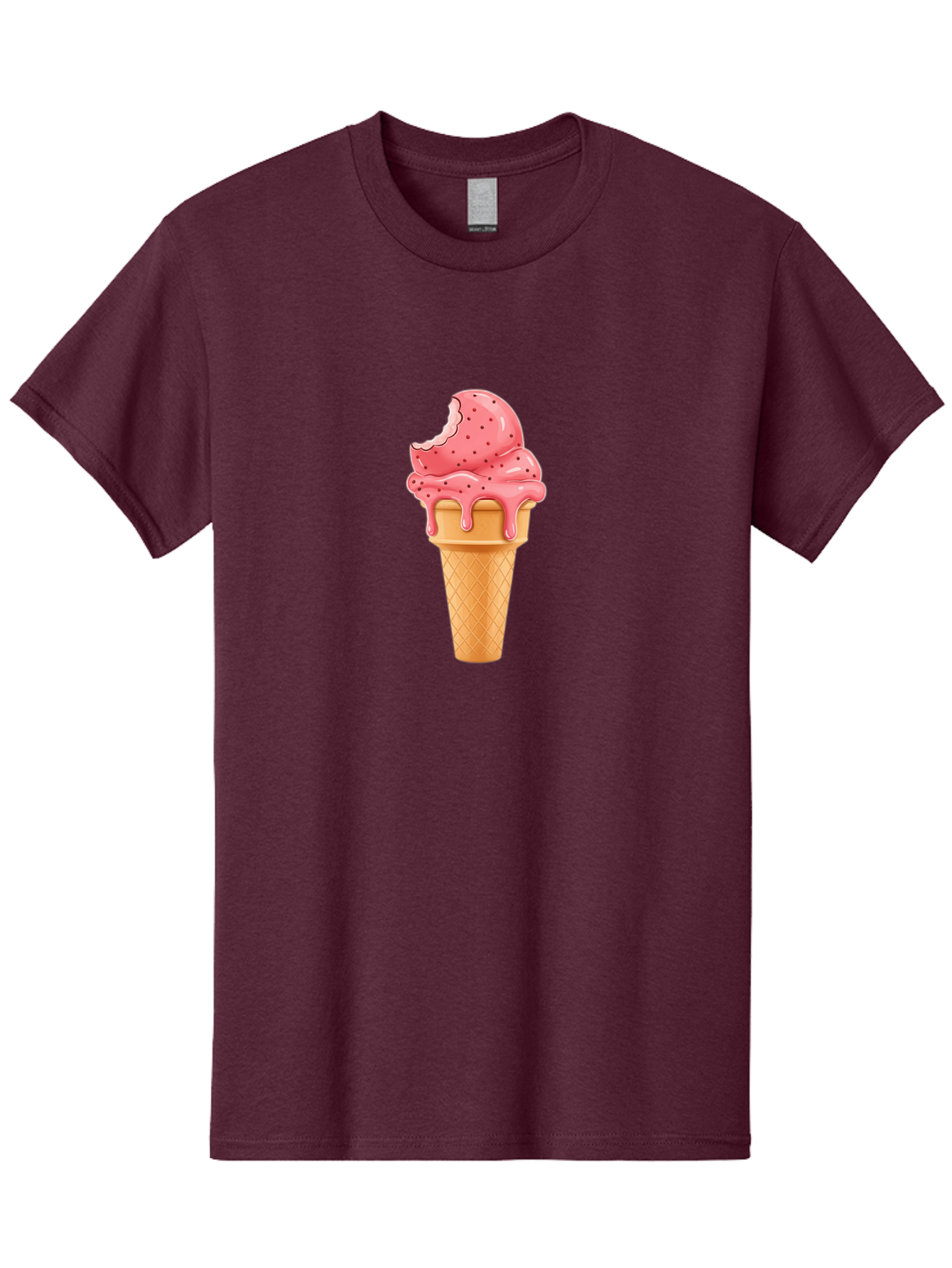 Strawberry-Ice-Cream-Cone Men'S Graphic Tee, 100% Cotton, Comfortable Casual Summer Wear, Machine Washable, Pink Strawberry Ice Cream, Melting Ice Cream, Waffle Cone, Sweet Treats, Dessert Lover, Summer Snack, Strawberry Flavor Bab473