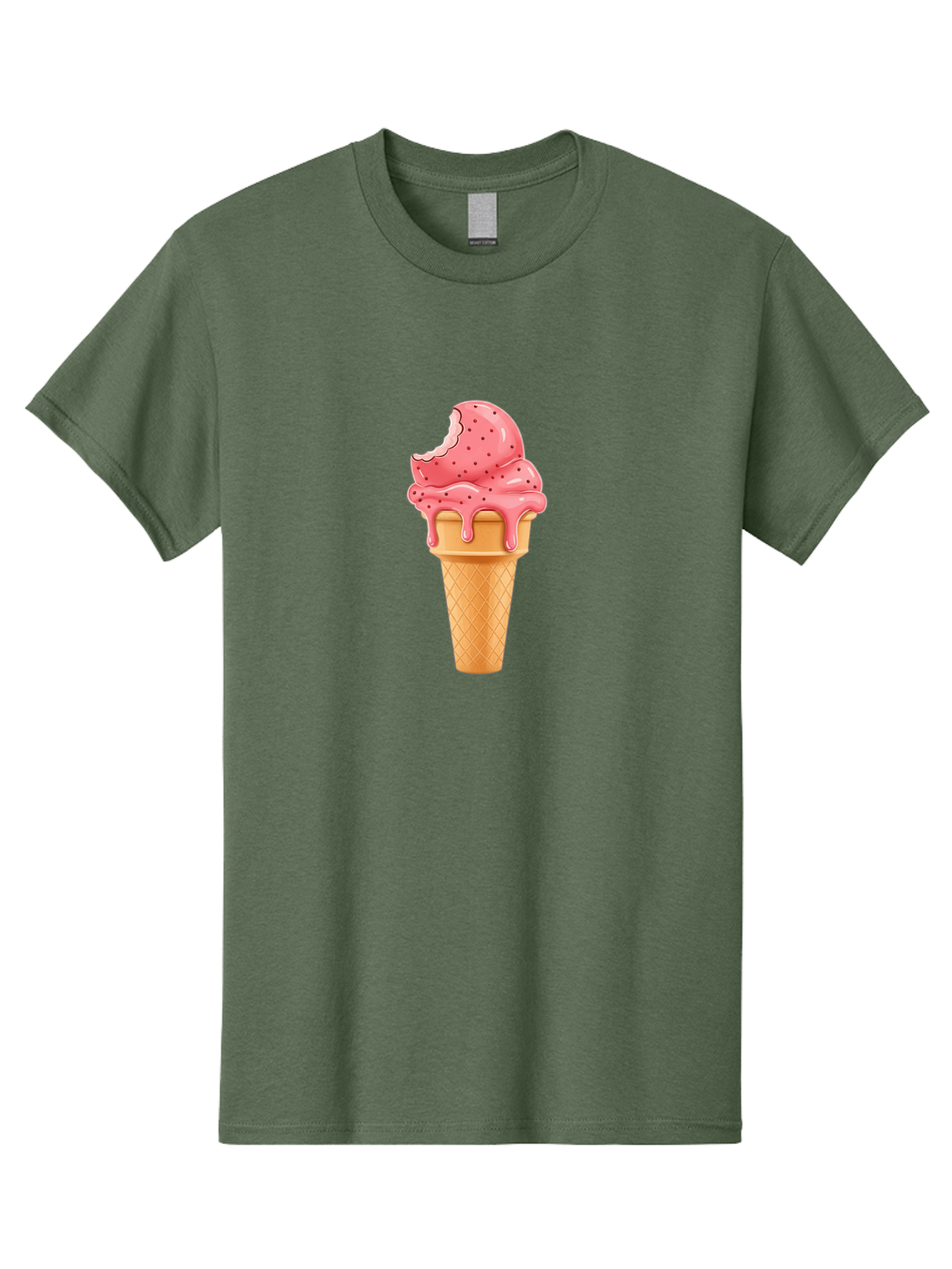 Strawberry-Ice-Cream-Cone Men'S Graphic Tee, 100% Cotton, Comfortable Casual Summer Wear, Machine Washable, Pink Strawberry Ice Cream, Melting Ice Cream, Waffle Cone, Sweet Treats, Dessert Lover, Summer Snack, Strawberry Flavor Bab473
