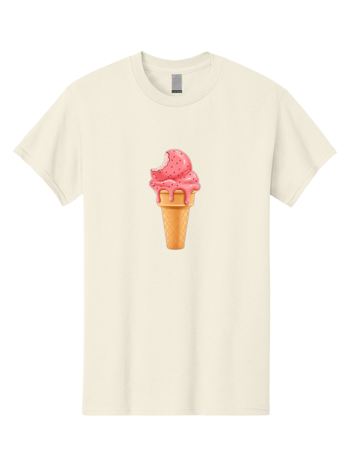 Strawberry-Ice-Cream-Cone Men'S Graphic Tee, 100% Cotton, Comfortable Casual Summer Wear, Machine Washable, Pink Strawberry Ice Cream, Melting Ice Cream, Waffle Cone, Sweet Treats, Dessert Lover, Summer Snack, Strawberry Flavor Bab473