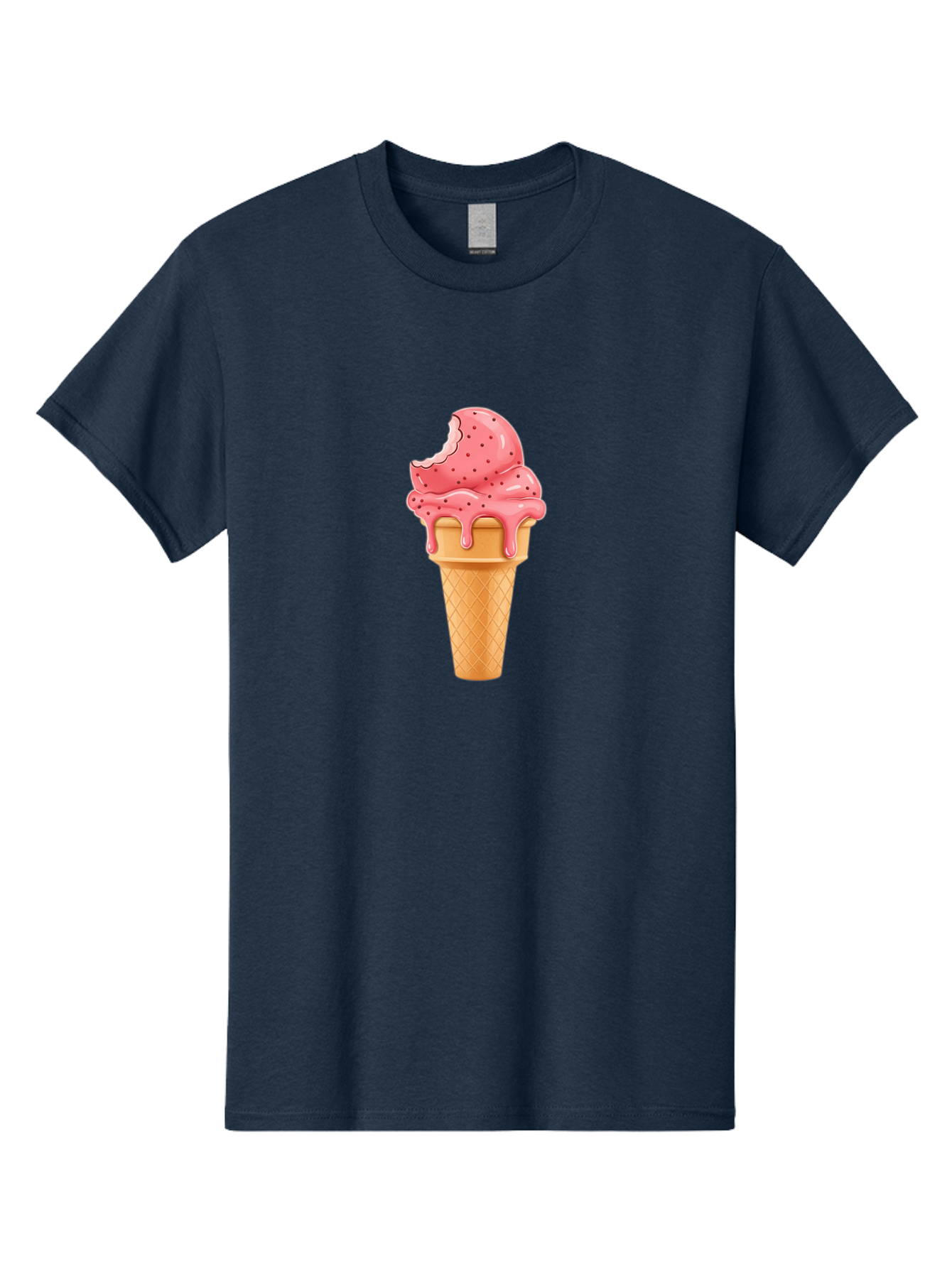 Strawberry-Ice-Cream-Cone Men'S Graphic Tee, 100% Cotton, Comfortable Casual Summer Wear, Machine Washable, Pink Strawberry Ice Cream, Melting Ice Cream, Waffle Cone, Sweet Treats, Dessert Lover, Summer Snack, Strawberry Flavor Bab473