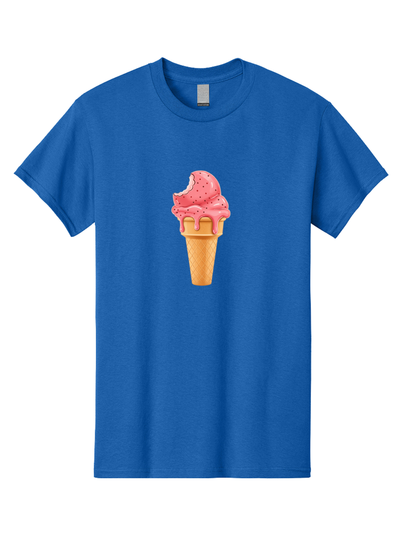 Strawberry-Ice-Cream-Cone Men'S Graphic Tee, 100% Cotton, Comfortable Casual Summer Wear, Machine Washable, Pink Strawberry Ice Cream, Melting Ice Cream, Waffle Cone, Sweet Treats, Dessert Lover, Summer Snack, Strawberry Flavor Bab473