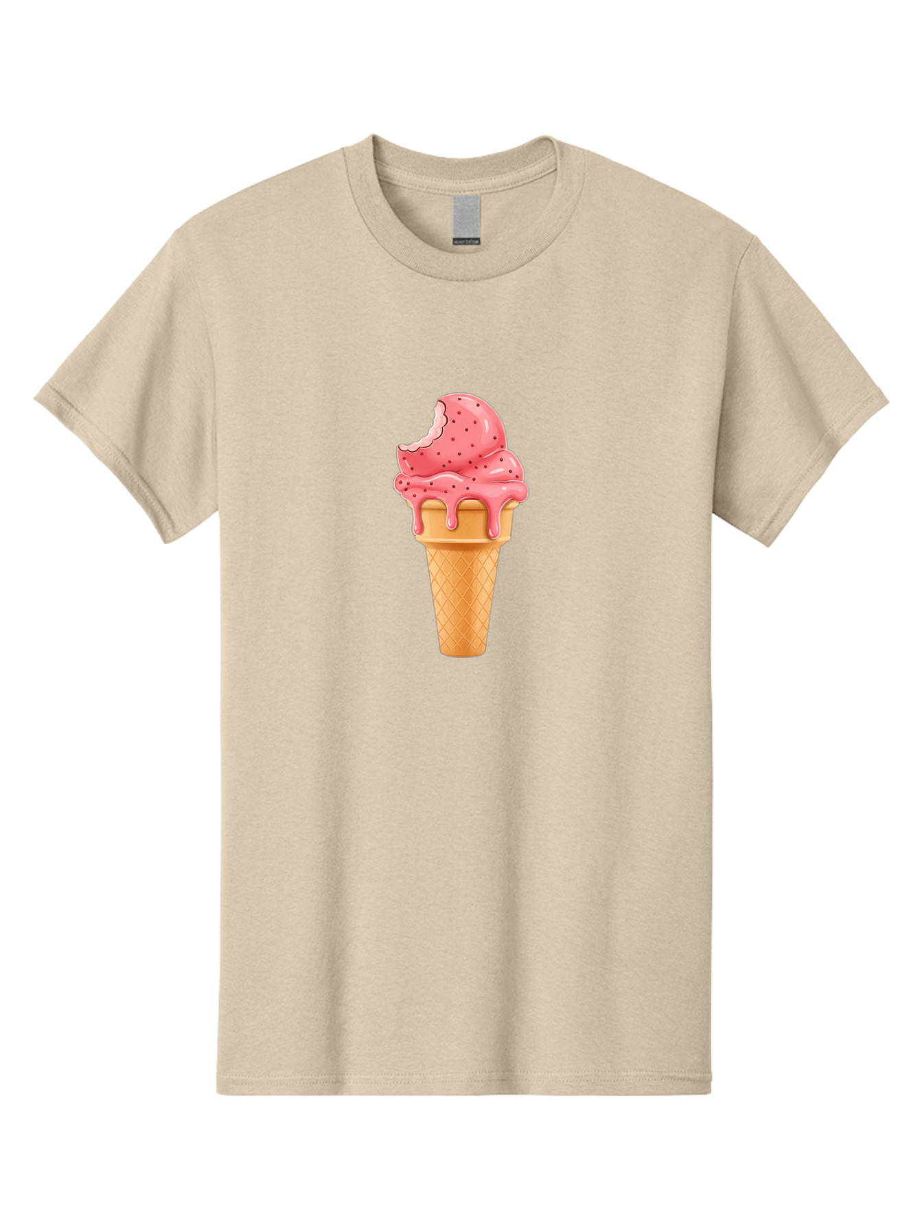 Strawberry-Ice-Cream-Cone Men'S Graphic Tee, 100% Cotton, Comfortable Casual Summer Wear, Machine Washable, Pink Strawberry Ice Cream, Melting Ice Cream, Waffle Cone, Sweet Treats, Dessert Lover, Summer Snack, Strawberry Flavor Bab473