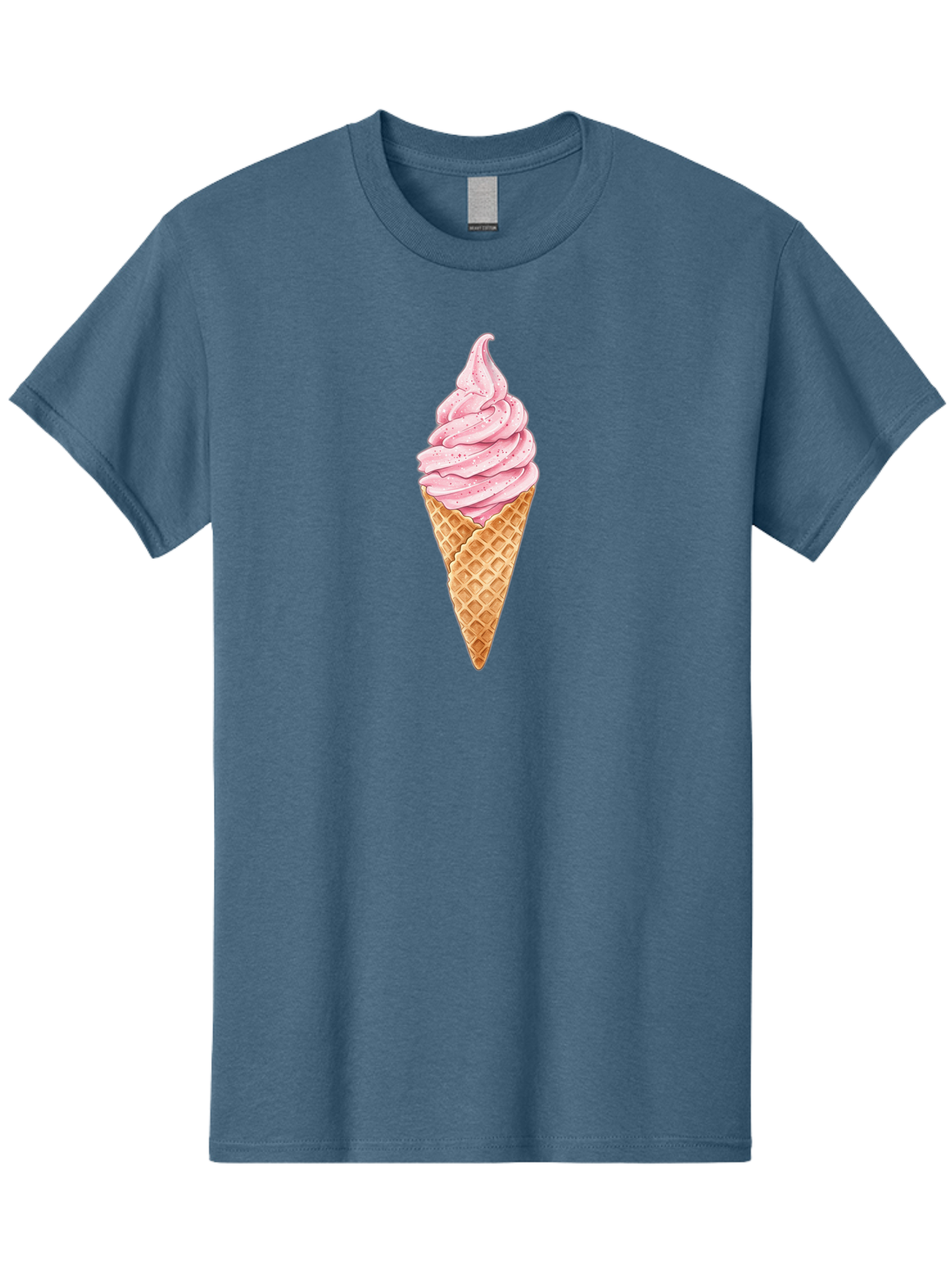 Strawberry-Soft-Serve-Cone Men'S Graphic Tee, 100% Cotton, Comfortable Casual Summer Wear, Machine Washable, Strawberry Soft-Serve Ice Cream, Waffle Cone, Sweet Treat, Dessert, Pink Ice Cream, Summer Snack, Frozen Yogurt, Cone, Ice Cream Cone Bab474