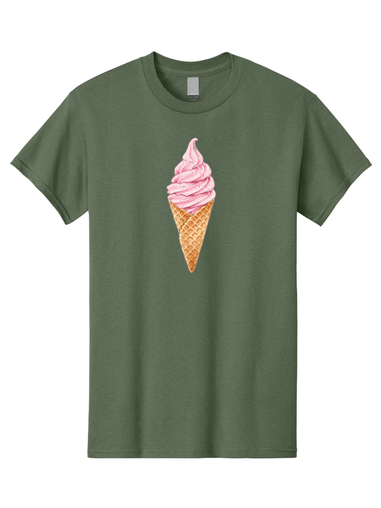 Strawberry-Soft-Serve-Cone Men'S Graphic Tee, 100% Cotton, Comfortable Casual Summer Wear, Machine Washable, Strawberry Soft-Serve Ice Cream, Waffle Cone, Sweet Treat, Dessert, Pink Ice Cream, Summer Snack, Frozen Yogurt, Cone, Ice Cream Cone Bab474