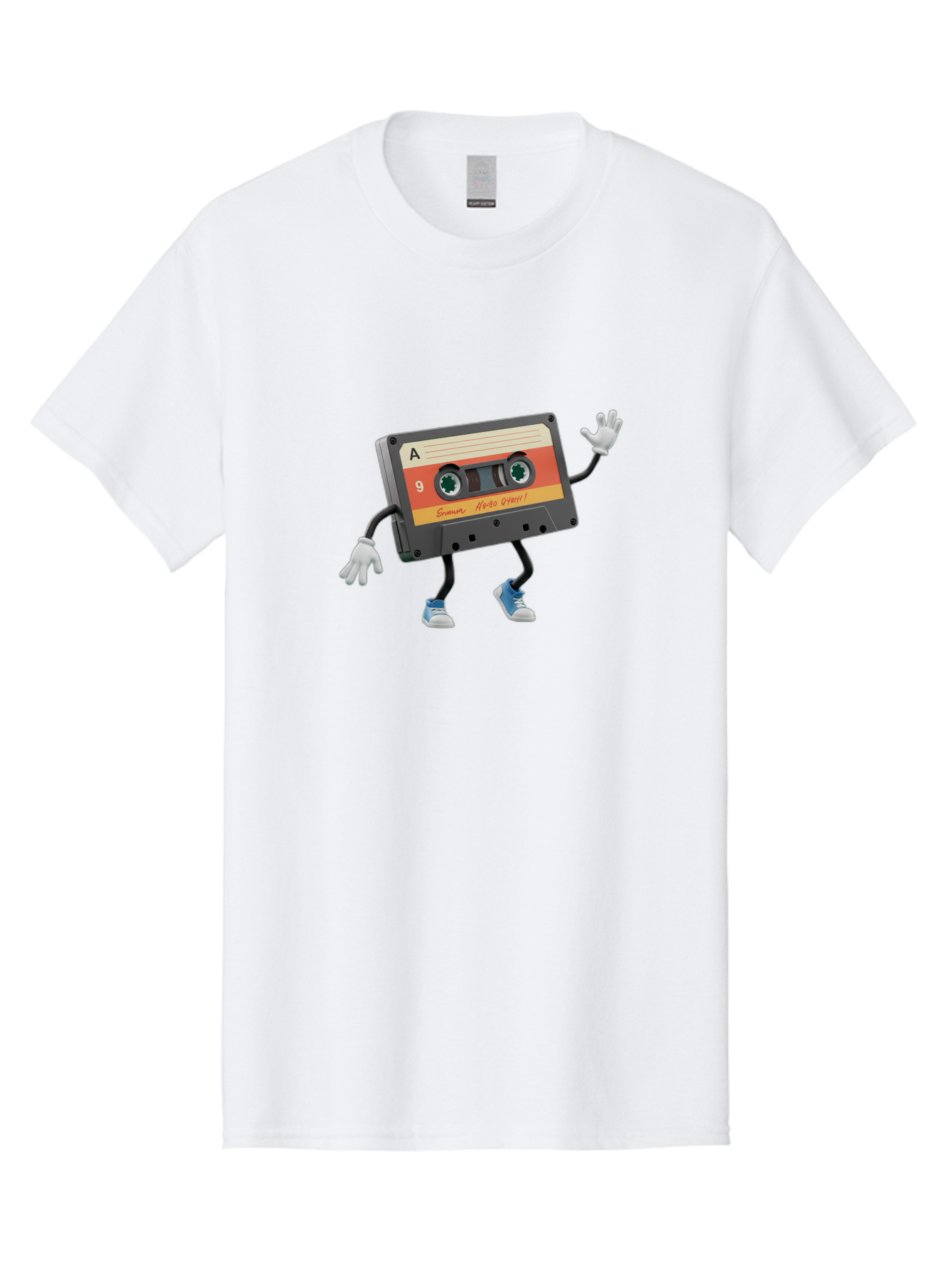 Summer-Hero-1999-Cassette Men'S Graphic Tee, 100% Cotton, Comfortable Casual Summer Wear, Machine Washable, Vintage Cassette Tape, Retro Music, Summer Hero 1999, Cartoon Character, Black And Orange Label, Nostalgic Vibe, Retro Tech, 90S Music, Bab476