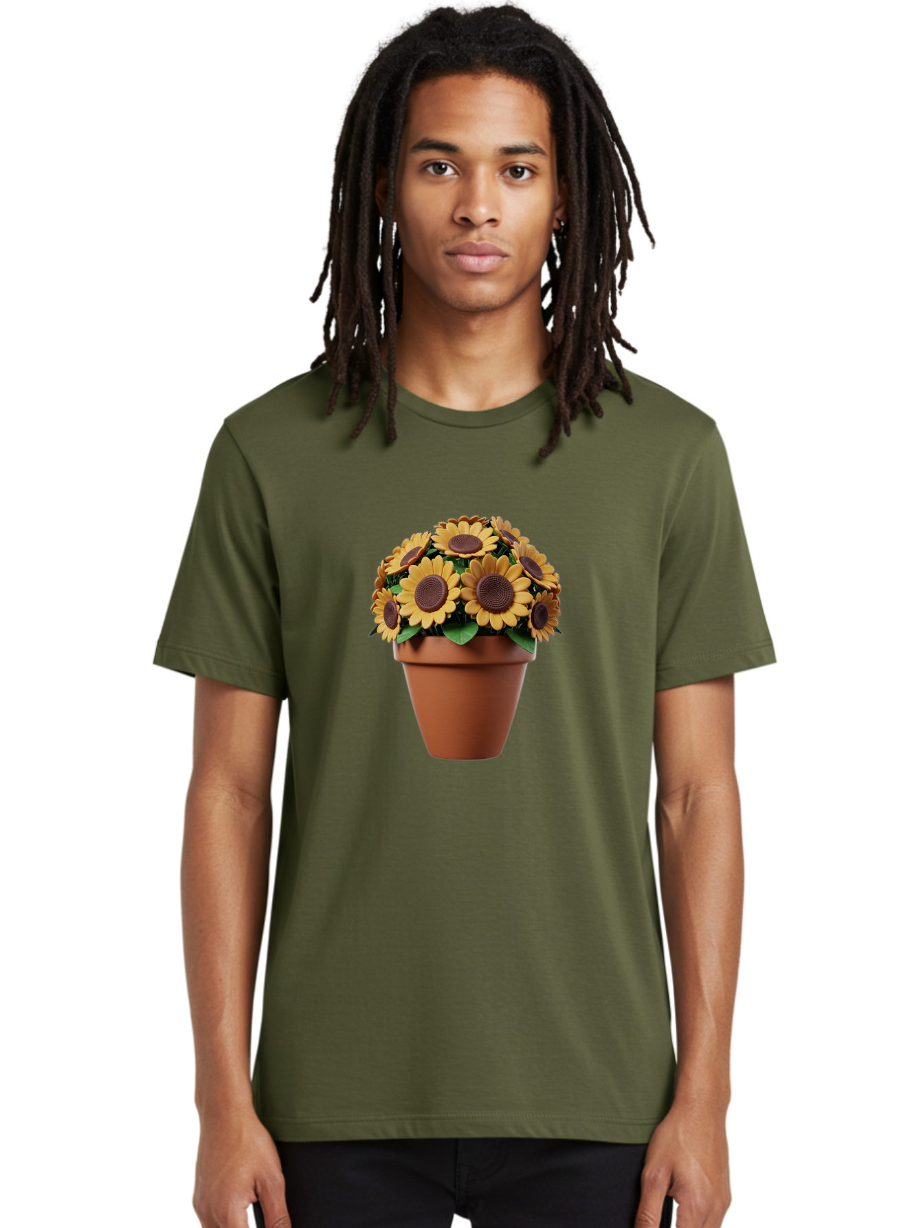 Sunflowers-In-Terracotta-Pot Men'S Graphic Tee, 100% Cotton, Comfortable Casual Summer Wear, Machine Washable, Sunflowers In Terracotta Pot, Yellow Flowers, Floral Arrangement, Potted Plants, Garden Decor, Home Decor, Artificial Flowers, Bab479