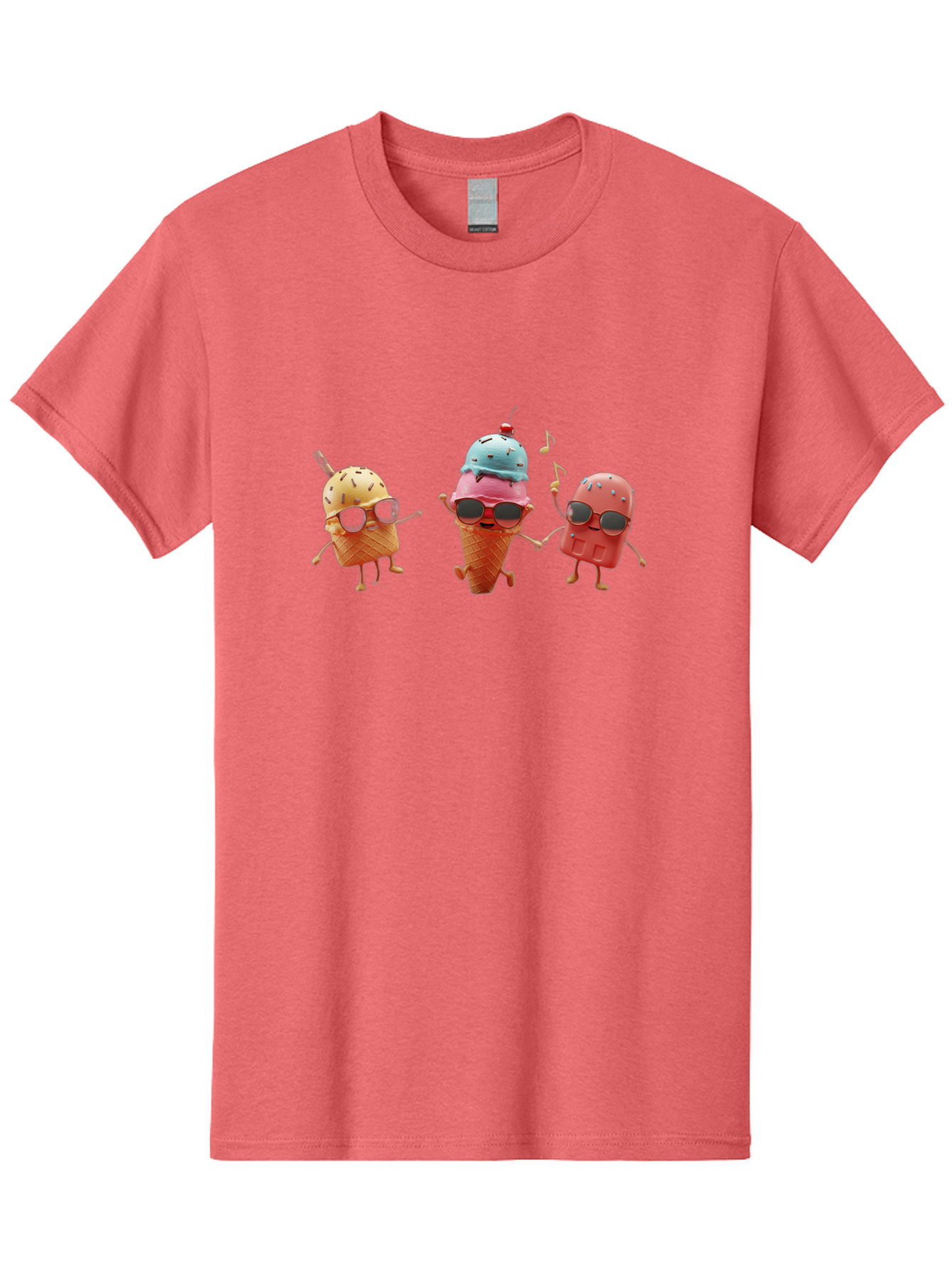 Sunglasses-Ice-Cream Men'S Graphic Tee, 100% Cotton, Comfortable Casual Summer Wear, Machine Washable, Fun Ice Cream Characters, Cool Shades, Summertime Vibes, Dancing Treats, Playful Dessert, Sweet Indulgence, Frozen Fun Bab480