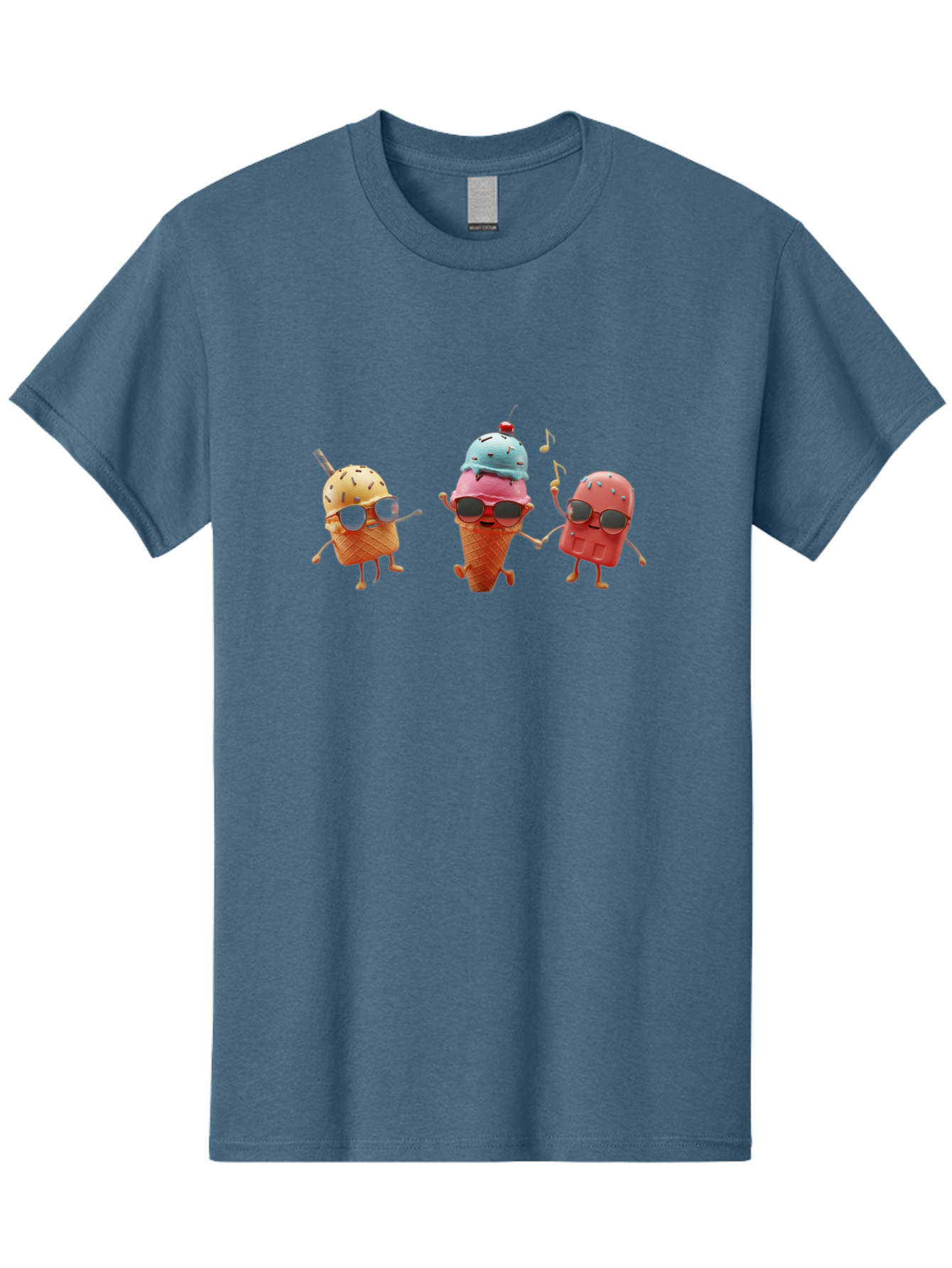 Sunglasses-Ice-Cream Men'S Graphic Tee, 100% Cotton, Comfortable Casual Summer Wear, Machine Washable, Fun Ice Cream Characters, Cool Shades, Summertime Vibes, Dancing Treats, Playful Dessert, Sweet Indulgence, Frozen Fun Bab480