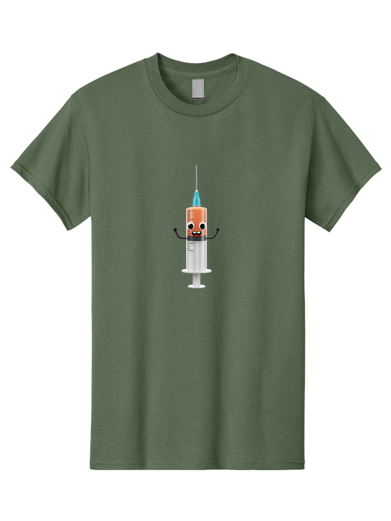 Syringe-Cartoon-Character Men'S Graphic Tee, 100% Cotton, Comfortable Casual Summer Wear, Machine Washable, Syringe Character, Vaccination, Medical Symbol, Cartoon Character, Funny Syringe, Immunization, Vaccine Representation, Health Care Bab484