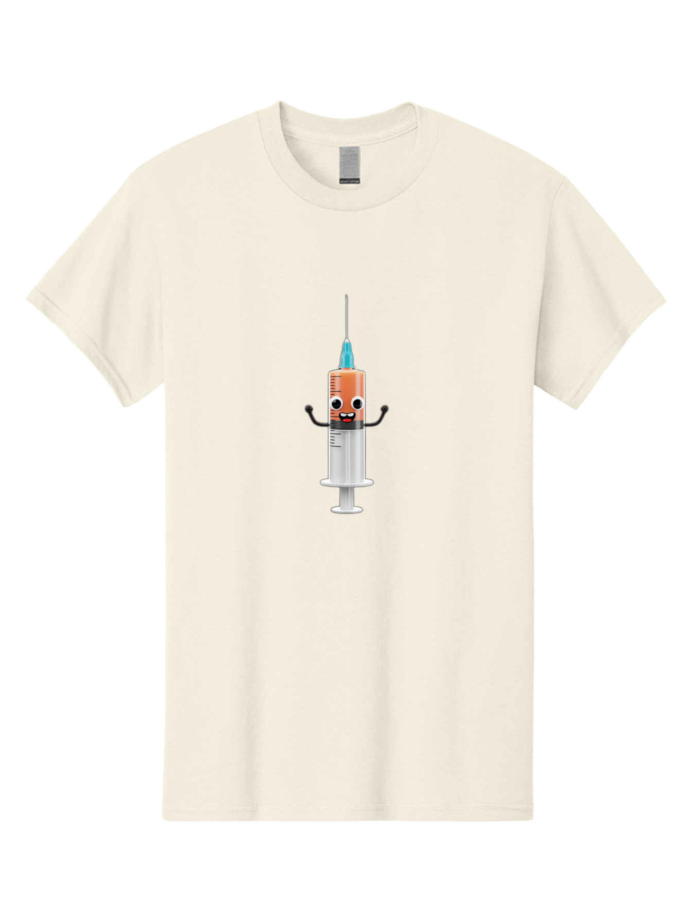 Syringe-Cartoon-Character Men'S Graphic Tee, 100% Cotton, Comfortable Casual Summer Wear, Machine Washable, Syringe Character, Vaccination, Medical Symbol, Cartoon Character, Funny Syringe, Immunization, Vaccine Representation, Health Care Bab484