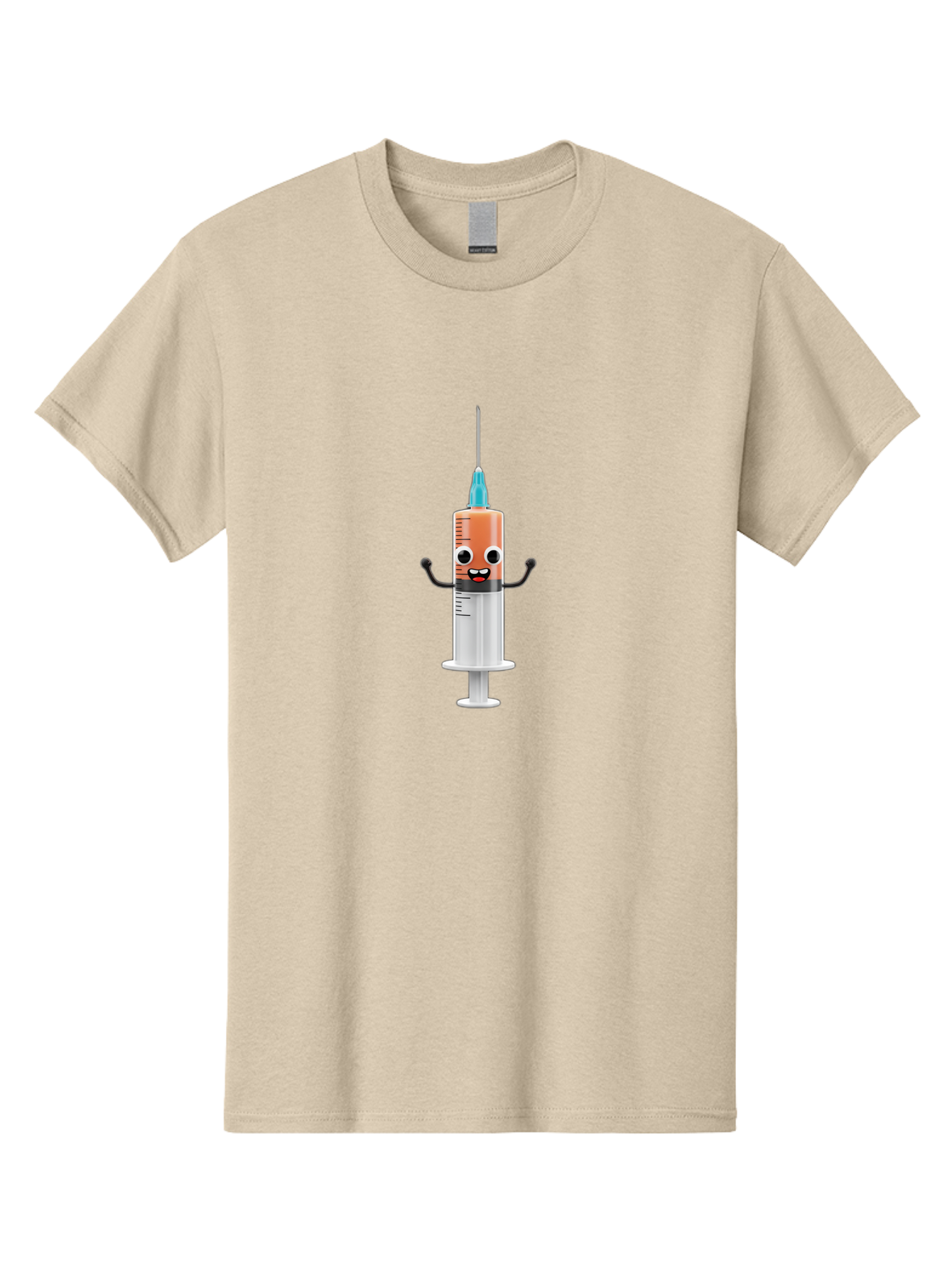 Syringe-Cartoon-Character Men'S Graphic Tee, 100% Cotton, Comfortable Casual Summer Wear, Machine Washable, Syringe Character, Vaccination, Medical Symbol, Cartoon Character, Funny Syringe, Immunization, Vaccine Representation, Health Care Bab484