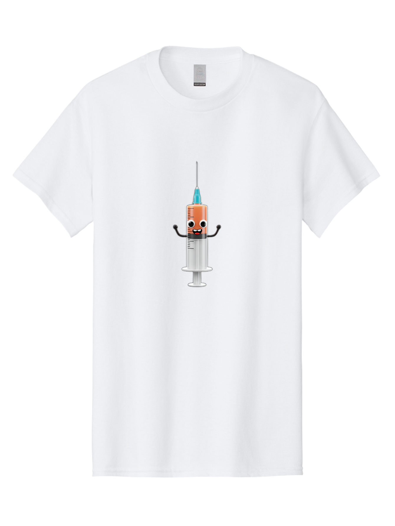 Syringe-Cartoon-Character Men'S Graphic Tee, 100% Cotton, Comfortable Casual Summer Wear, Machine Washable, Syringe Character, Vaccination, Medical Symbol, Cartoon Character, Funny Syringe, Immunization, Vaccine Representation, Health Care Bab484