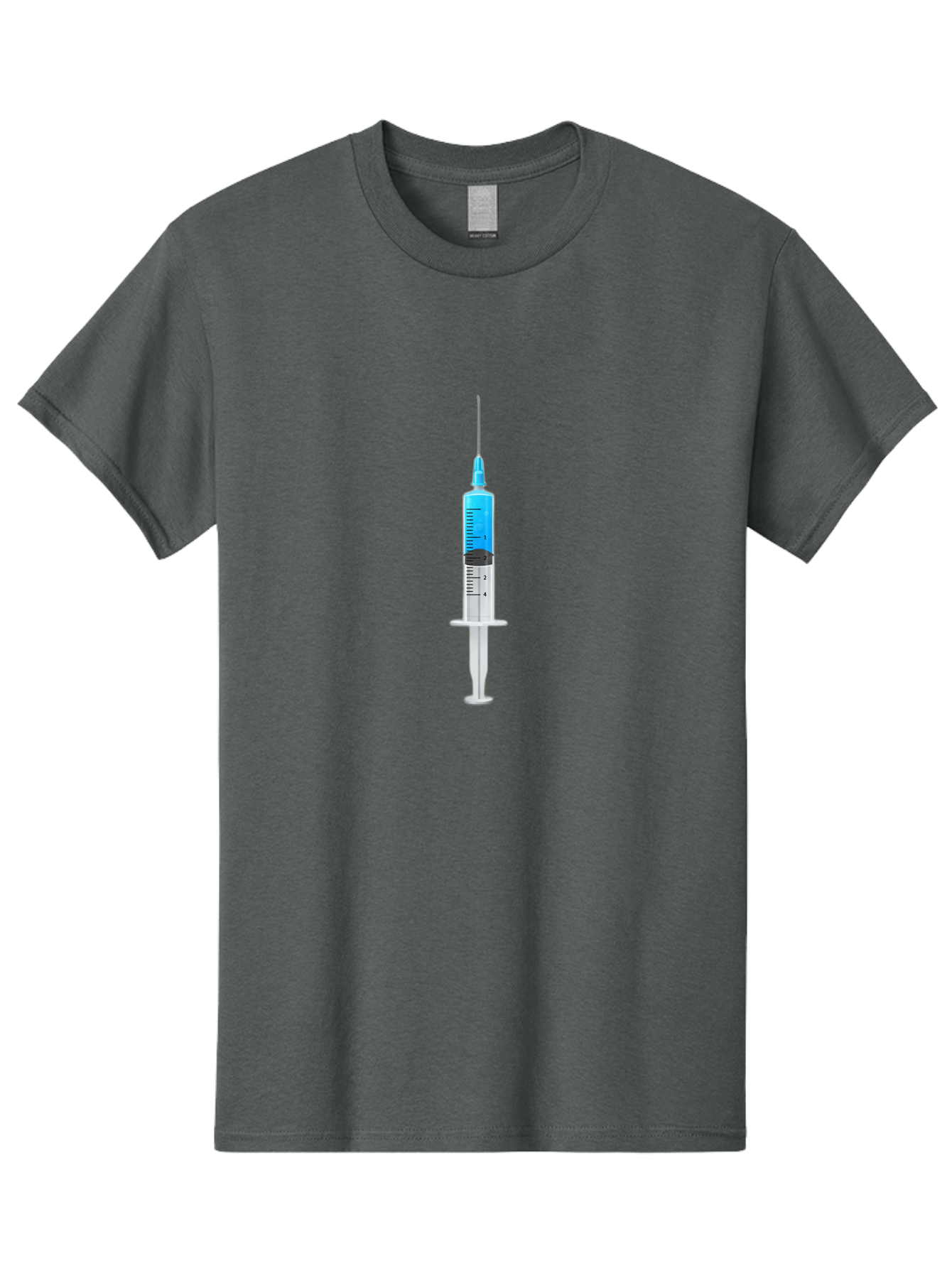 Syringe Men'S Graphic Tee, 100% Cotton, Comfortable Casual Summer Wear, Machine Washable, Medical Syringe, Vaccine Administration, Healthcare, Medical Equipment, Injection, Blue Liquid, Clear Barrel, Measurement Markings Bab485