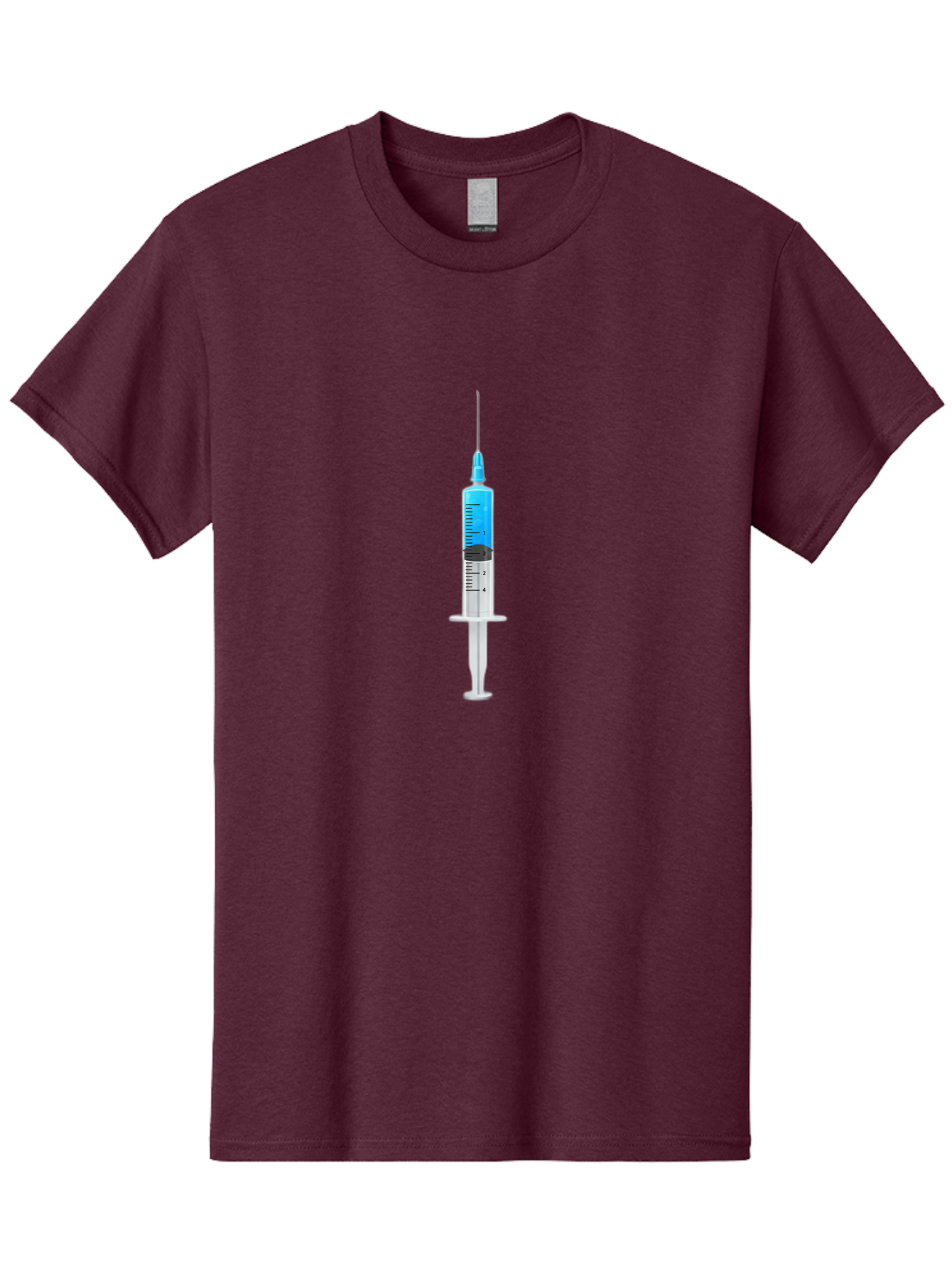 Syringe Men'S Graphic Tee, 100% Cotton, Comfortable Casual Summer Wear, Machine Washable, Medical Syringe, Vaccine Administration, Healthcare, Medical Equipment, Injection, Blue Liquid, Clear Barrel, Measurement Markings Bab485