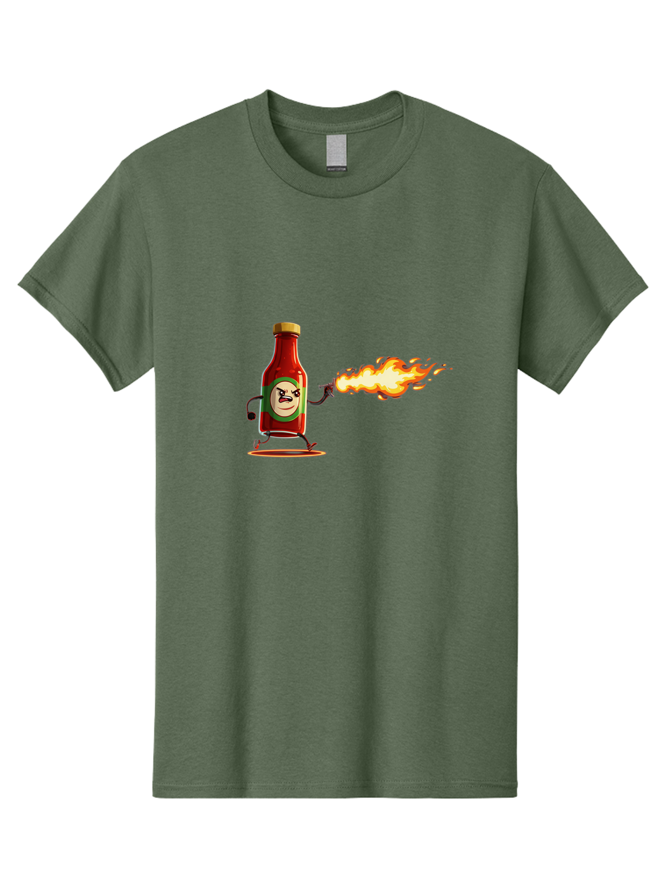 Tabasco Men'S Graphic Tee, 100% Cotton, Comfortable Casual Summer Wear, Machine Washable, Tabasco Sauce Bottle Character, Fiery Personality, Cartoon Style, Hot Sauce, Spicy Food, Humorous Illustration, Condiment, Animated Bottle Bab486