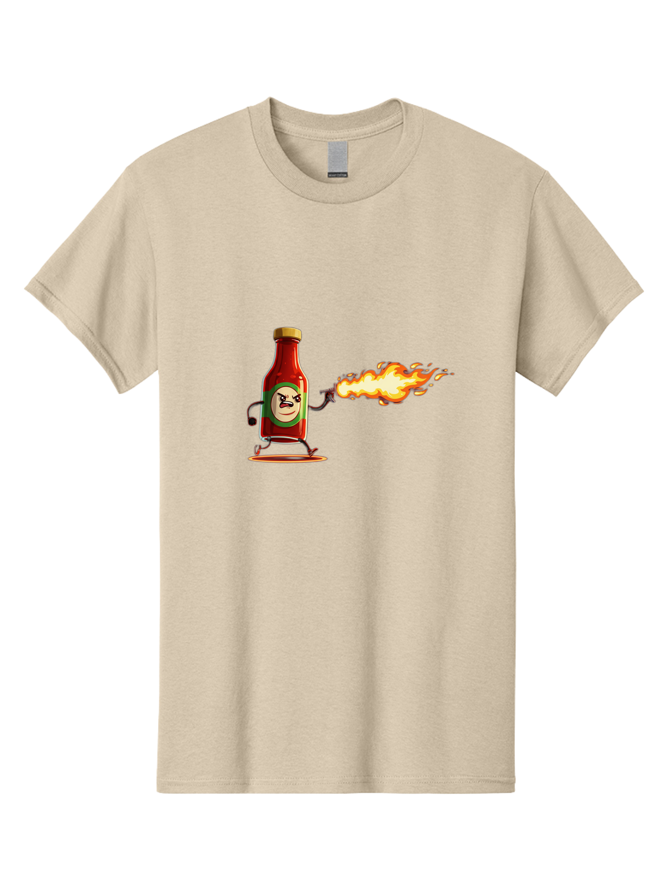 Tabasco Men'S Graphic Tee, 100% Cotton, Comfortable Casual Summer Wear, Machine Washable, Tabasco Sauce Bottle Character, Fiery Personality, Cartoon Style, Hot Sauce, Spicy Food, Humorous Illustration, Condiment, Animated Bottle Bab486