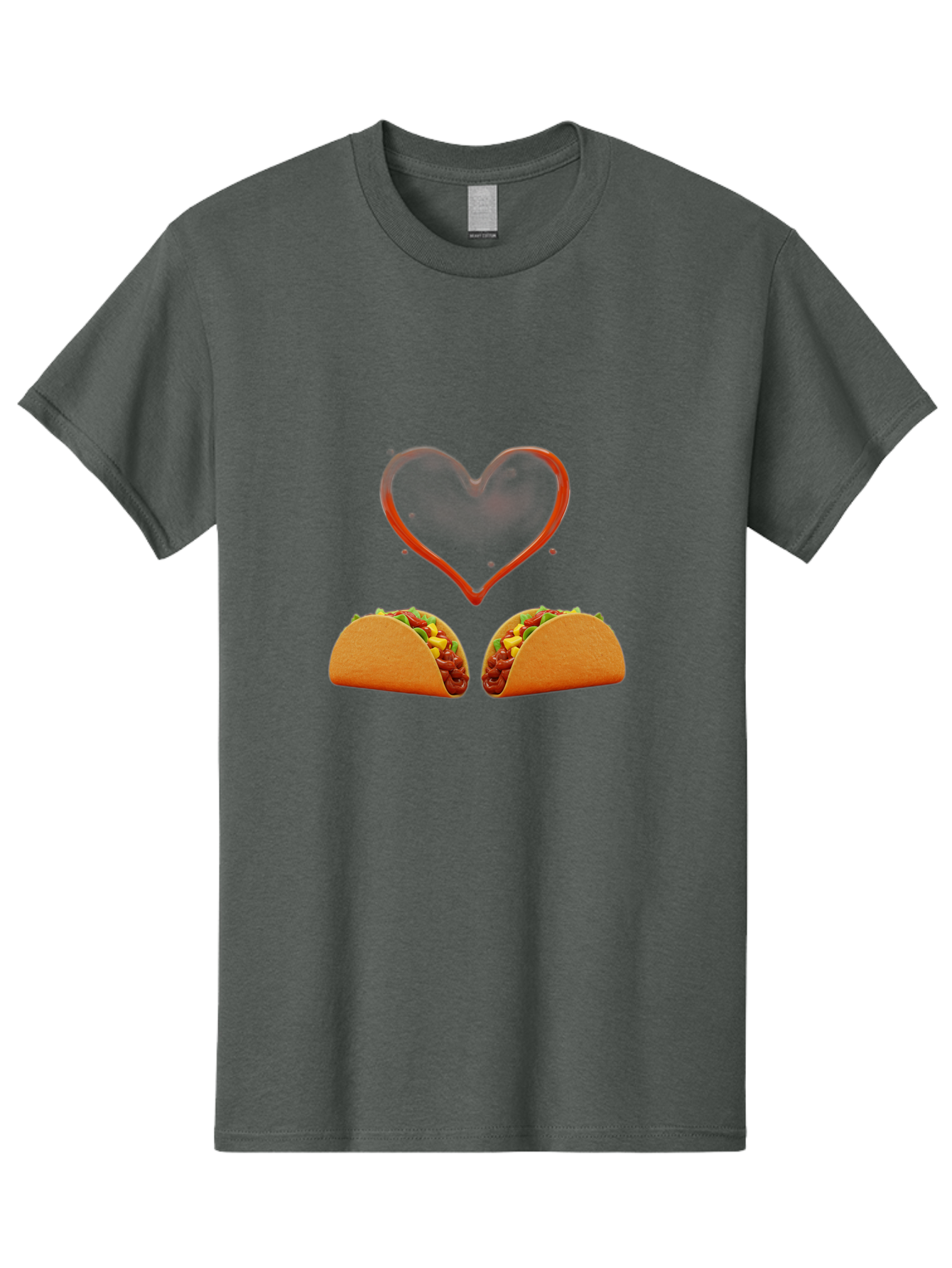 Tacos-And-Heart Men'S Graphic Tee, 100% Cotton, Comfortable Casual Summer Wear, Machine Washable, Tacos With Meat, Corn, Salsa, Love Heart, Red Outline, Delicious Food, Mexican Cuisine, Tasty Treats, Vibrant Colors, Savory Dishes Bab487