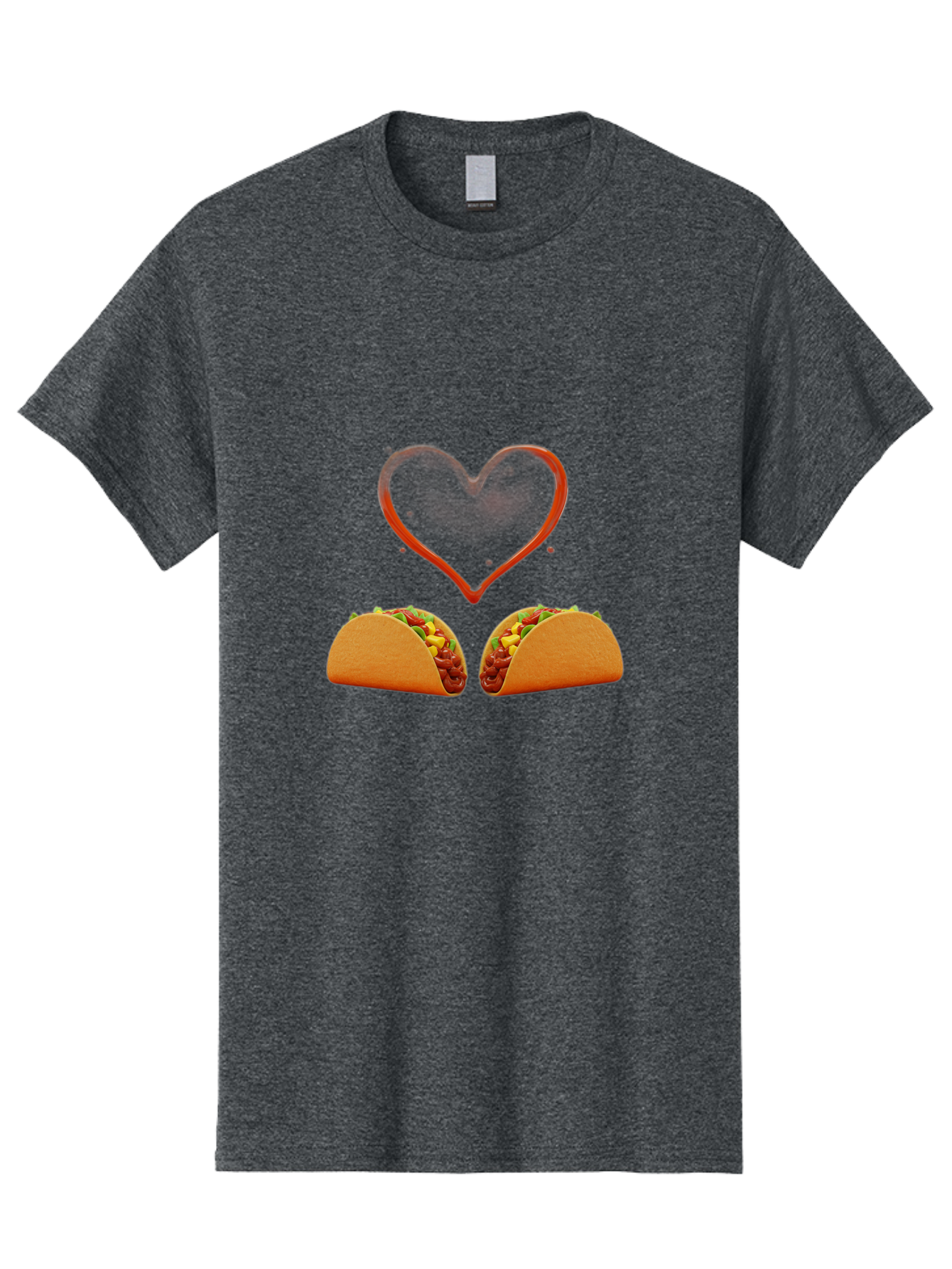 Tacos-And-Heart Men'S Graphic Tee, 100% Cotton, Comfortable Casual Summer Wear, Machine Washable, Tacos With Meat, Corn, Salsa, Love Heart, Red Outline, Delicious Food, Mexican Cuisine, Tasty Treats, Vibrant Colors, Savory Dishes Bab487