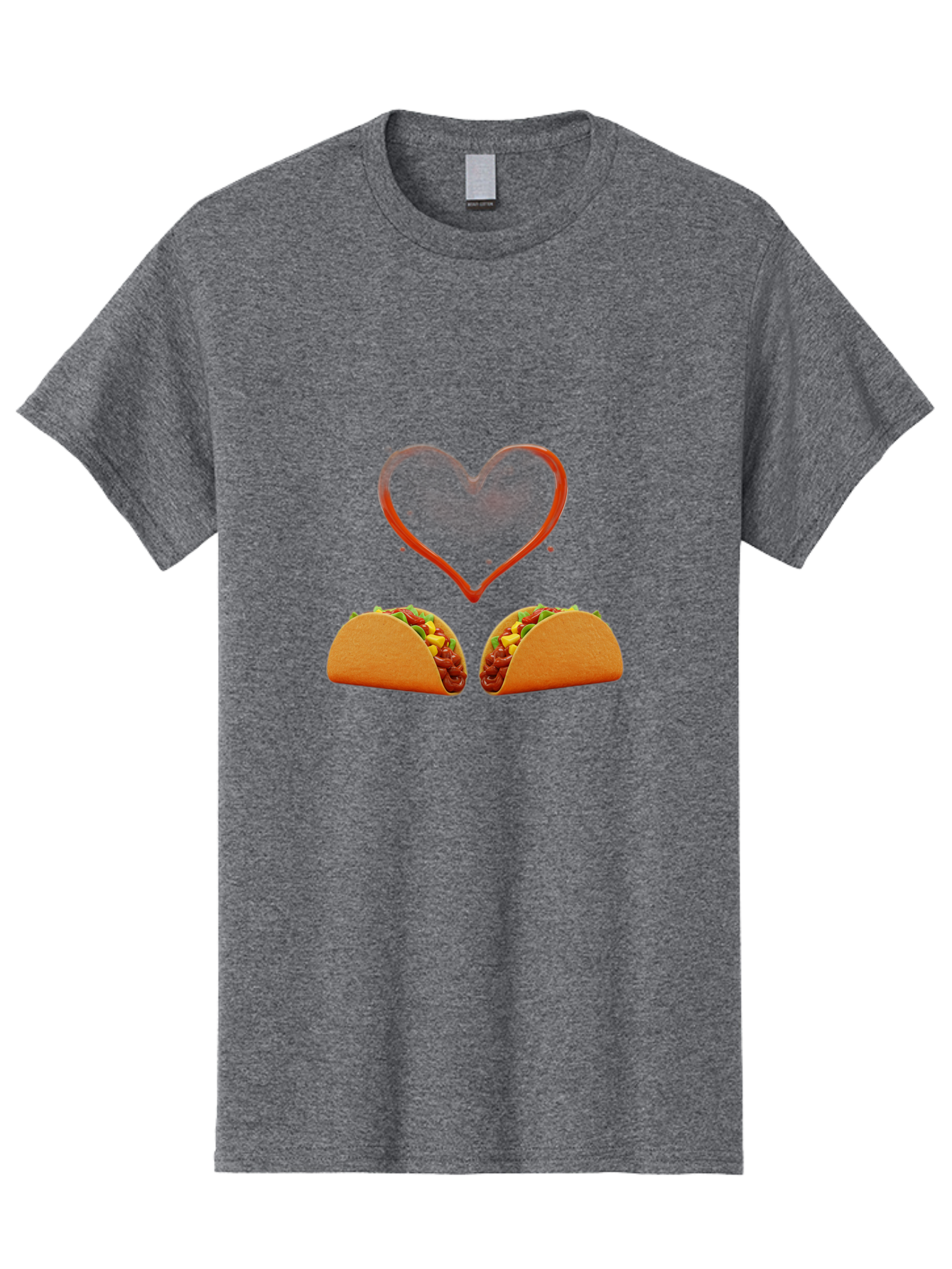 Tacos-And-Heart Men'S Graphic Tee, 100% Cotton, Comfortable Casual Summer Wear, Machine Washable, Tacos With Meat, Corn, Salsa, Love Heart, Red Outline, Delicious Food, Mexican Cuisine, Tasty Treats, Vibrant Colors, Savory Dishes Bab487