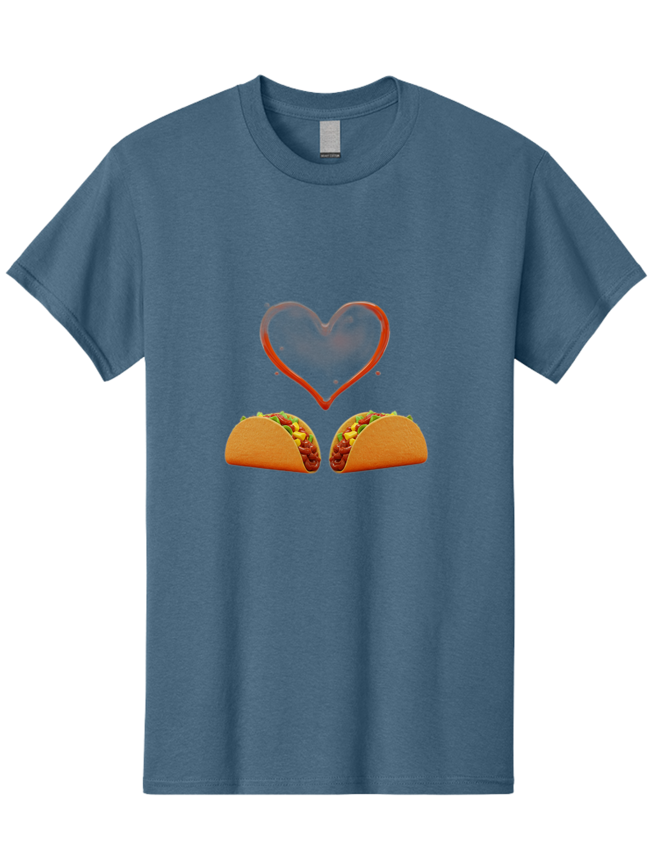 Tacos-And-Heart Men'S Graphic Tee, 100% Cotton, Comfortable Casual Summer Wear, Machine Washable, Tacos With Meat, Corn, Salsa, Love Heart, Red Outline, Delicious Food, Mexican Cuisine, Tasty Treats, Vibrant Colors, Savory Dishes Bab487