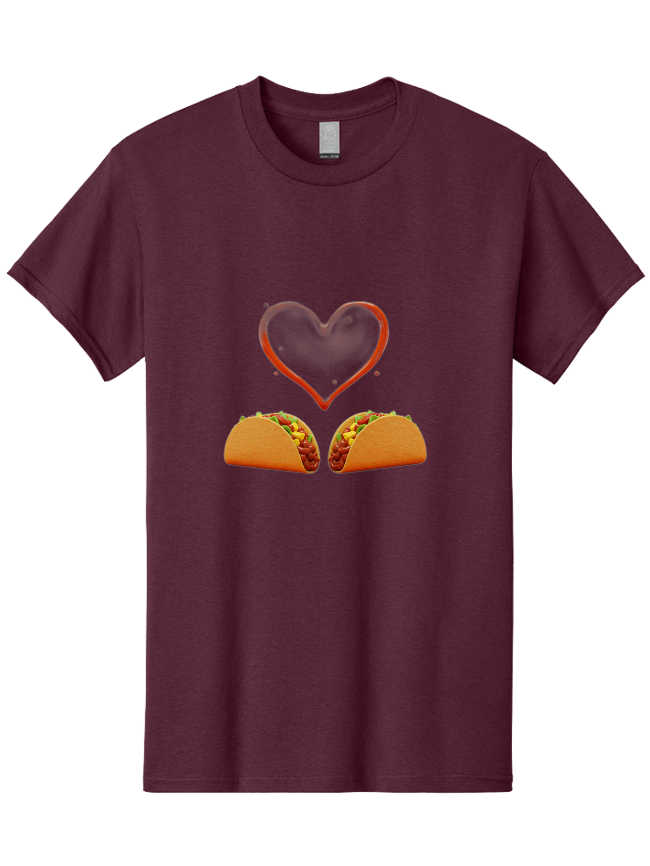 Tacos-And-Heart Men'S Graphic Tee, 100% Cotton, Comfortable Casual Summer Wear, Machine Washable, Tacos With Meat, Corn, Salsa, Love Heart, Red Outline, Delicious Food, Mexican Cuisine, Tasty Treats, Vibrant Colors, Savory Dishes Bab487