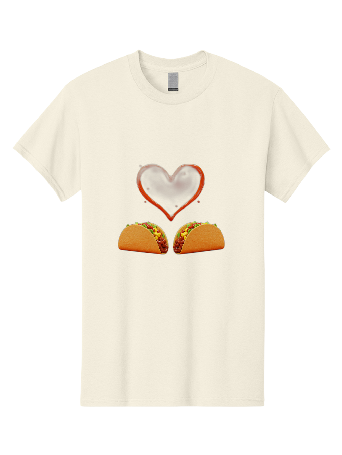Tacos-And-Heart Men'S Graphic Tee, 100% Cotton, Comfortable Casual Summer Wear, Machine Washable, Tacos With Meat, Corn, Salsa, Love Heart, Red Outline, Delicious Food, Mexican Cuisine, Tasty Treats, Vibrant Colors, Savory Dishes Bab487