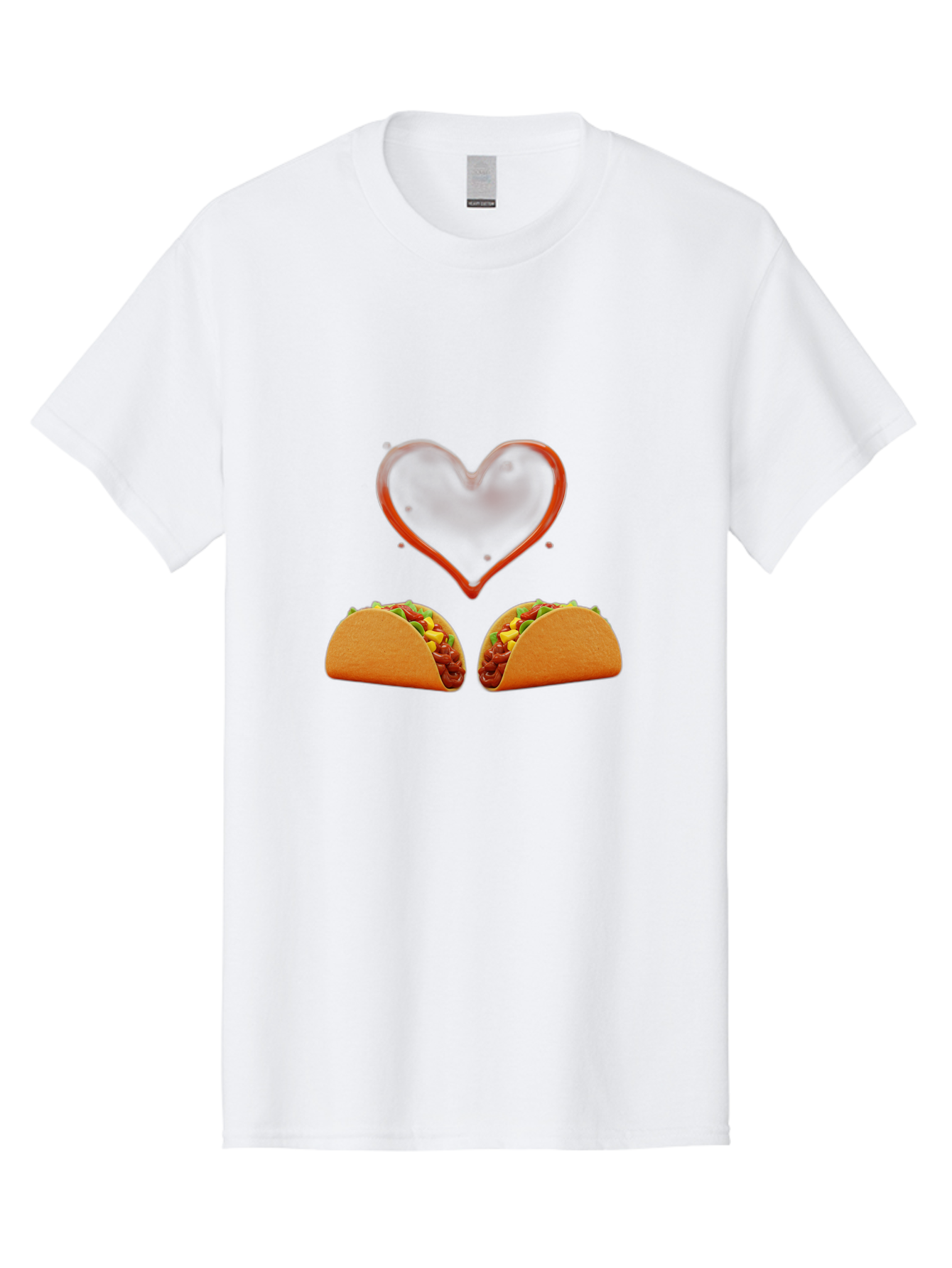 Tacos-And-Heart Men'S Graphic Tee, 100% Cotton, Comfortable Casual Summer Wear, Machine Washable, Tacos With Meat, Corn, Salsa, Love Heart, Red Outline, Delicious Food, Mexican Cuisine, Tasty Treats, Vibrant Colors, Savory Dishes Bab487