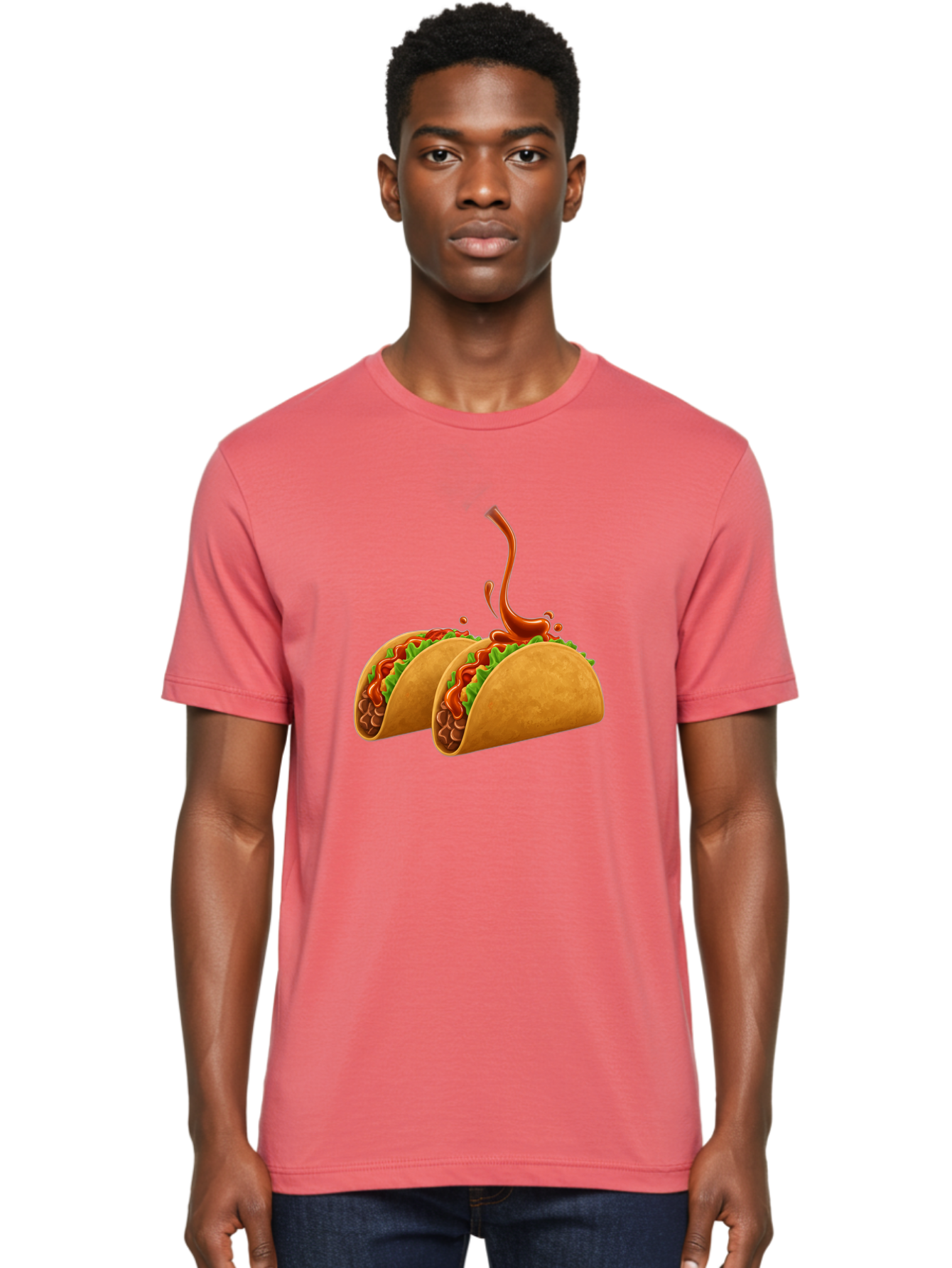 Tacos-With-Hot-Sauce Men'S Graphic Tee, 100% Cotton, Comfortable Casual Summer Wear, Machine Washable, Tacos With Lettuce, Salsa Splashing, Mexican Food, Fast Food, Taco Graphics, Vibrant Red Sauce, Crunchy Tacos, Fresh Lettuce, Salsa Splash Bab488