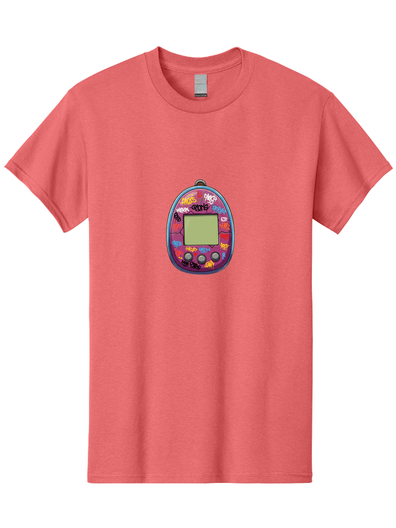 Tamagotchi-10 Men'S Graphic Tee, 100% Cotton, Comfortable Casual Summer Wear, Machine Washable, Graffiti Covered Digital Pet, Retro Handheld Game, Nostalgic 90S Toy, Tamagotchi Toy, Digital Creature, Nostalgic Tech, Childhood Memories, Bab491