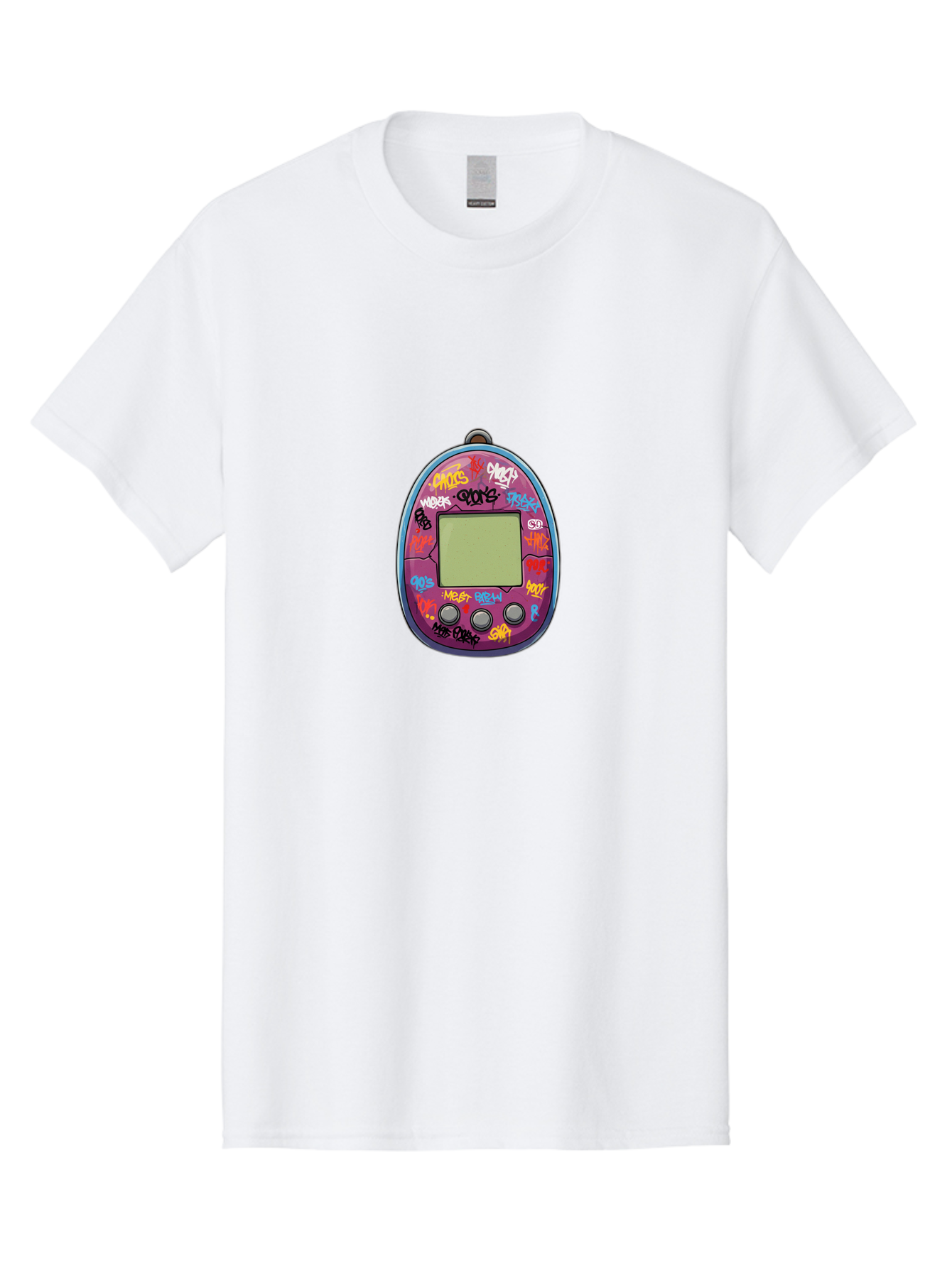 Tamagotchi-10 Men'S Graphic Tee, 100% Cotton, Comfortable Casual Summer Wear, Machine Washable, Graffiti Covered Digital Pet, Retro Handheld Game, Nostalgic 90S Toy, Tamagotchi Toy, Digital Creature, Nostalgic Tech, Childhood Memories, Bab491