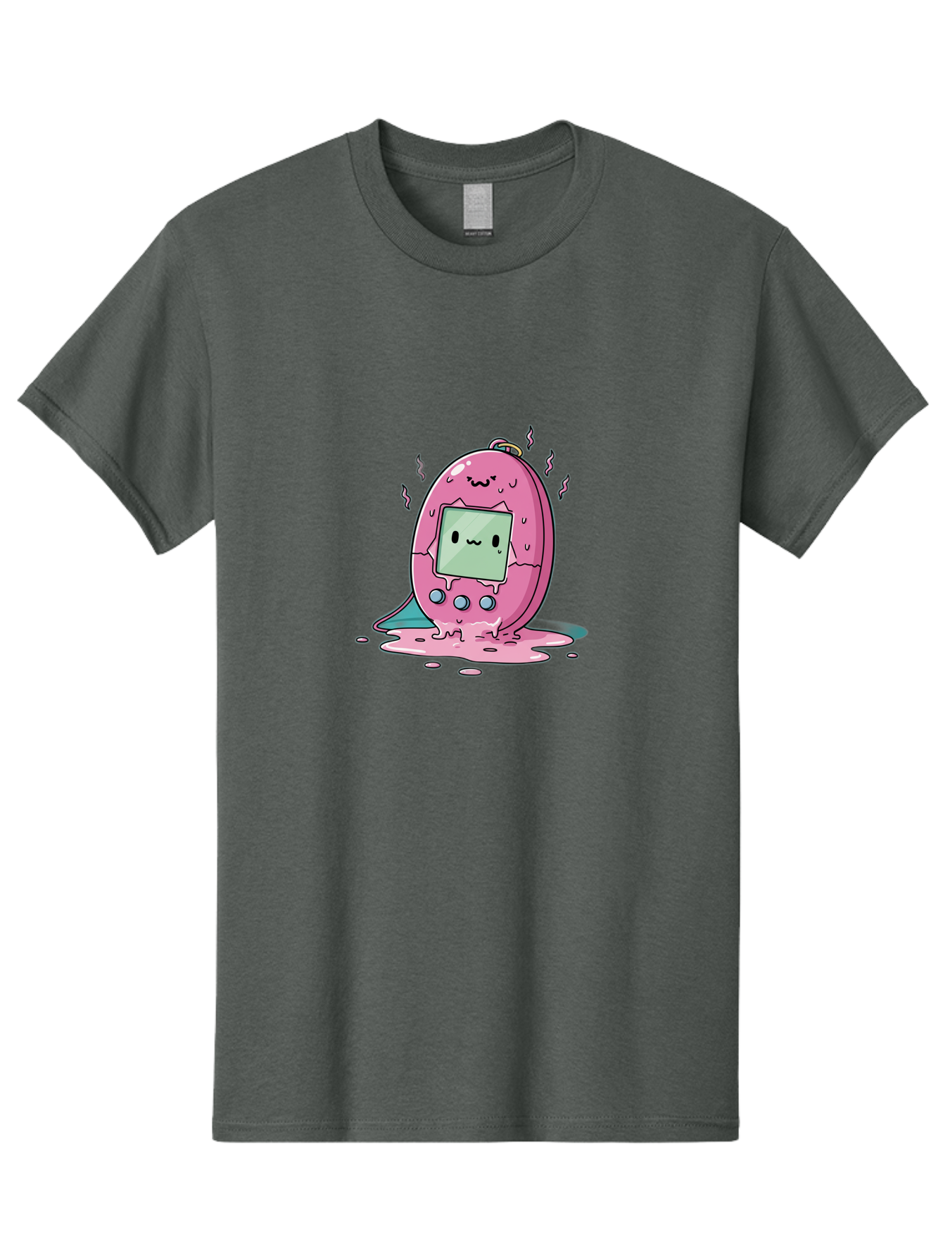 Tamagotchi-11 Men'S Graphic Tee, 100% Cotton, Comfortable Casual Summer Wear, Machine Washable, Pink Digital Pet, Broken Screen, Sad Face, Melting Toy, Nostalgic 90S, Retro Gaming, Cartoon Style, Kawaii Aesthetic Bab492