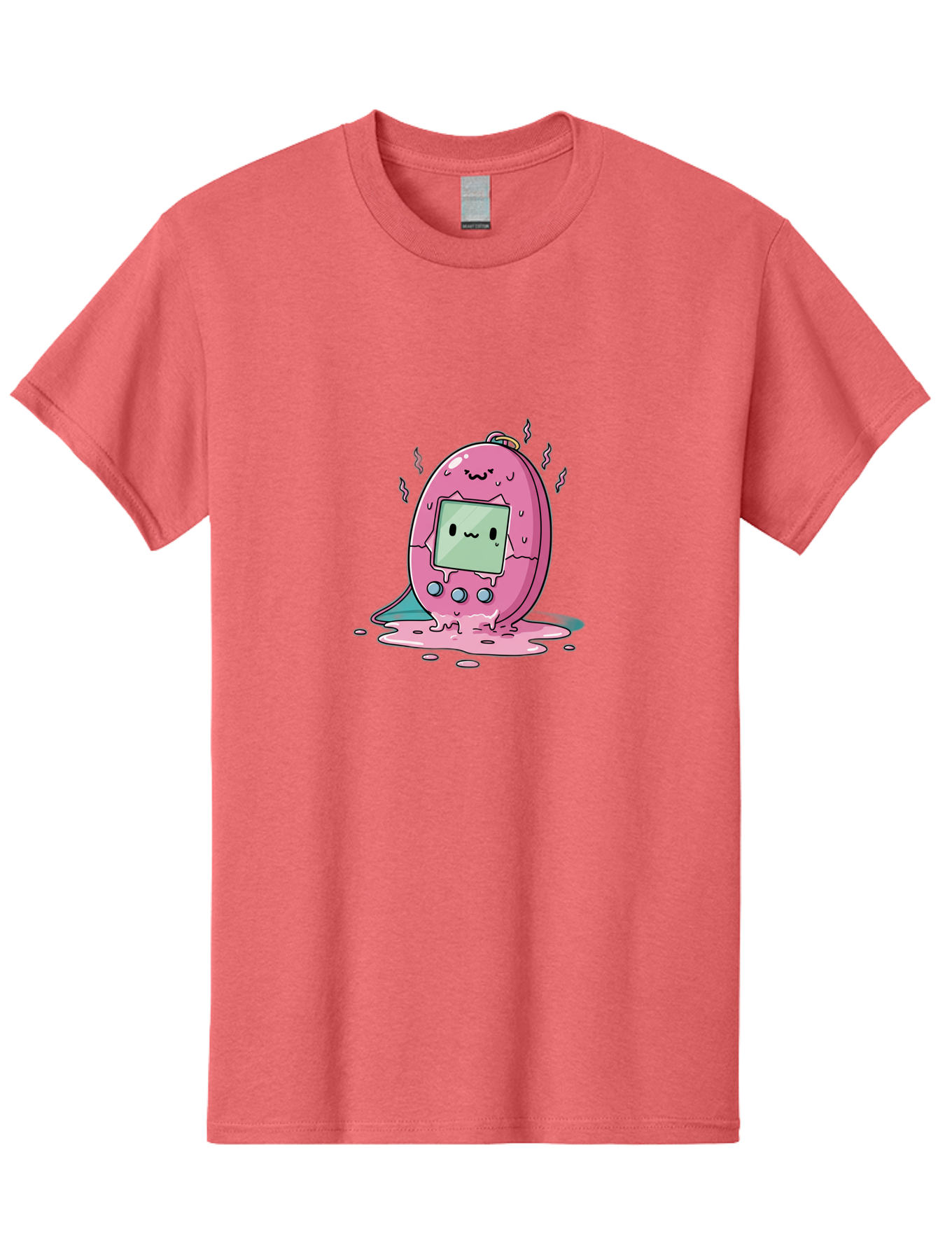 Tamagotchi-11 Men'S Graphic Tee, 100% Cotton, Comfortable Casual Summer Wear, Machine Washable, Pink Digital Pet, Broken Screen, Sad Face, Melting Toy, Nostalgic 90S, Retro Gaming, Cartoon Style, Kawaii Aesthetic Bab492