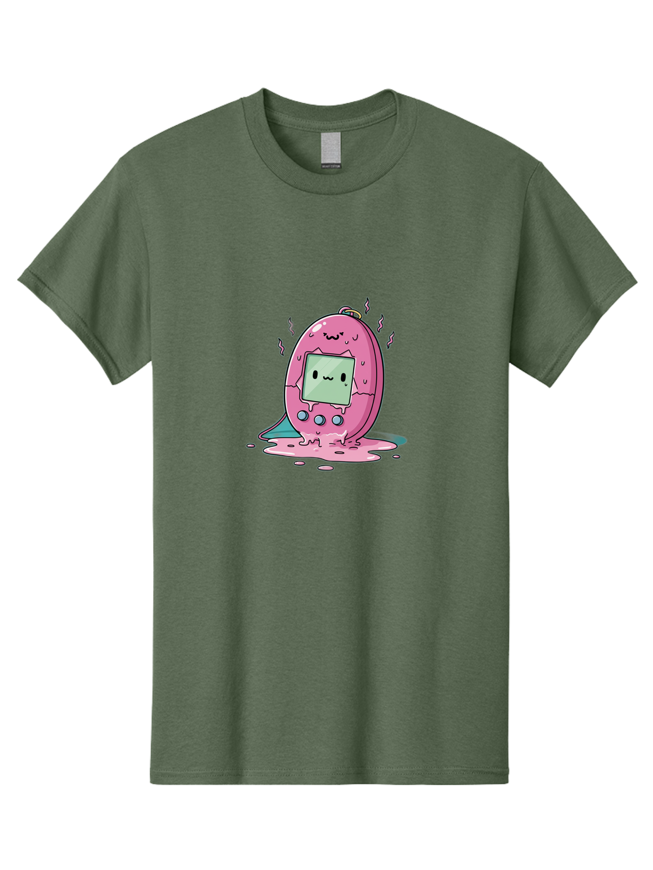 Tamagotchi-11 Men'S Graphic Tee, 100% Cotton, Comfortable Casual Summer Wear, Machine Washable, Pink Digital Pet, Broken Screen, Sad Face, Melting Toy, Nostalgic 90S, Retro Gaming, Cartoon Style, Kawaii Aesthetic Bab492