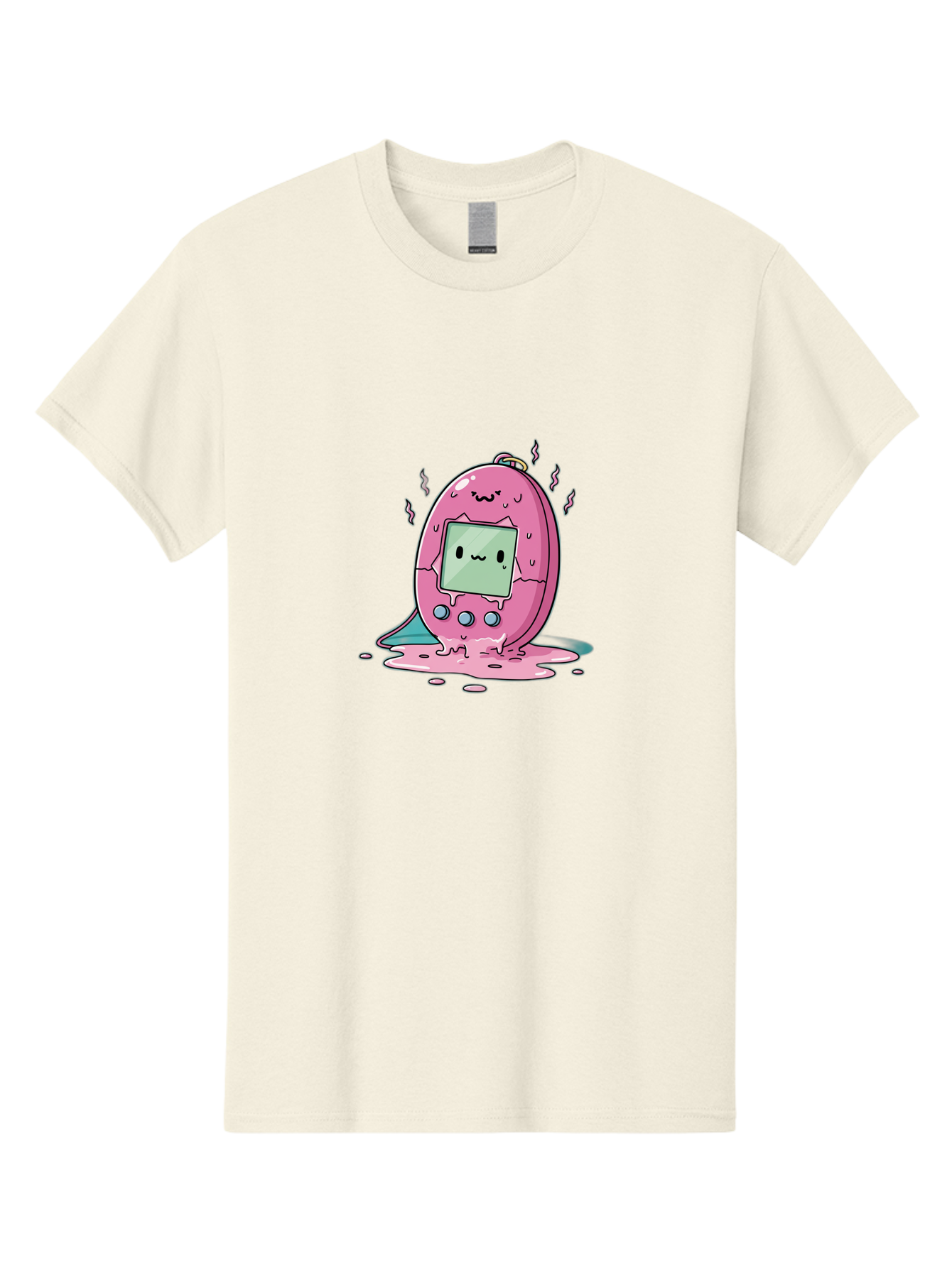 Tamagotchi-11 Men'S Graphic Tee, 100% Cotton, Comfortable Casual Summer Wear, Machine Washable, Pink Digital Pet, Broken Screen, Sad Face, Melting Toy, Nostalgic 90S, Retro Gaming, Cartoon Style, Kawaii Aesthetic Bab492