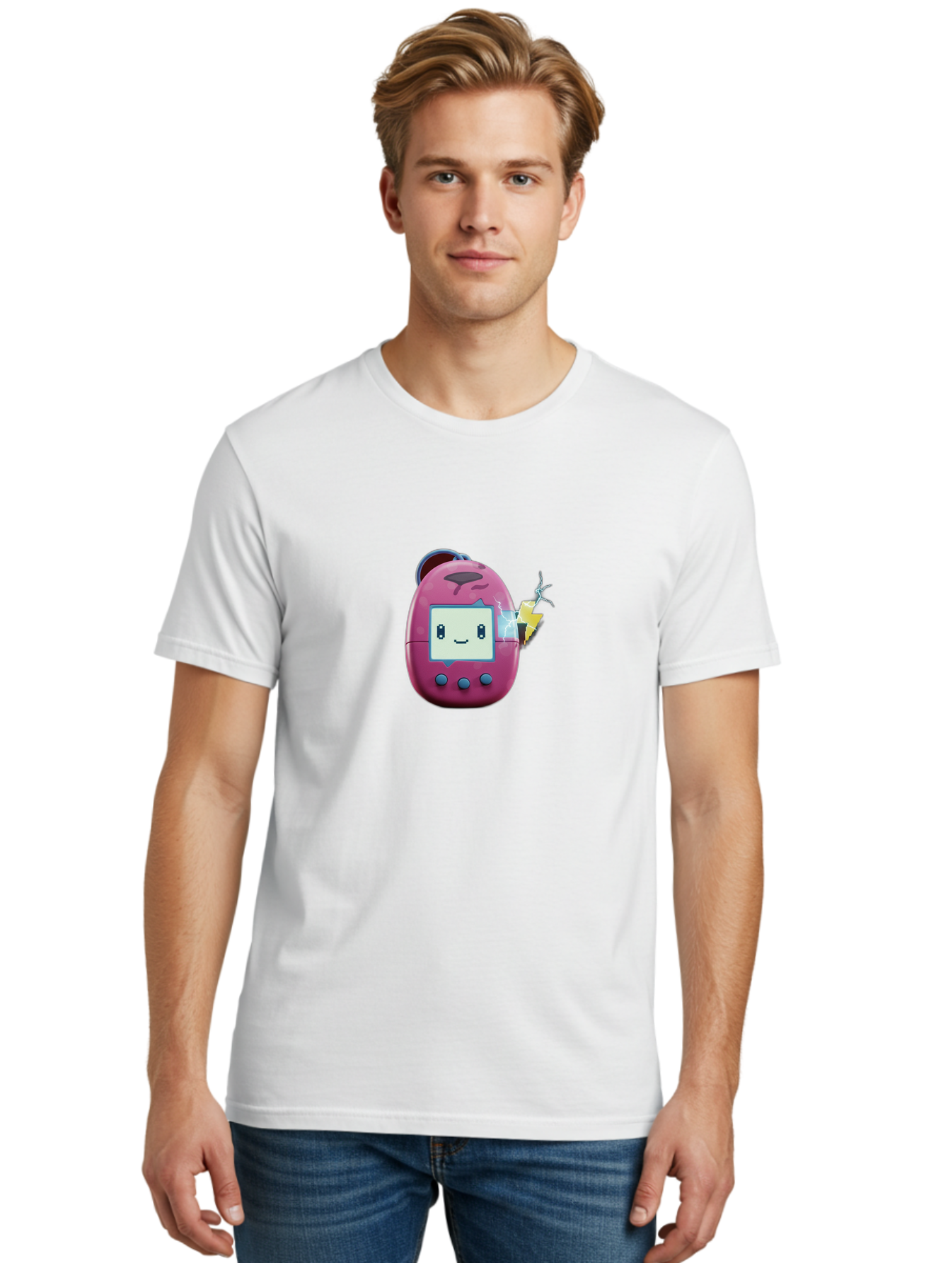 Tamagotchi-13 Men'S Graphic Tee, 100% Cotton, Comfortable Casual Summer Wear, Machine Washable, Retro Toy, Digital Pet, Nostalgic Game, Tamagotchi, Playful Design, Childrens Toy, Cute Character, Handheld Game, Vintage Tech Bab494