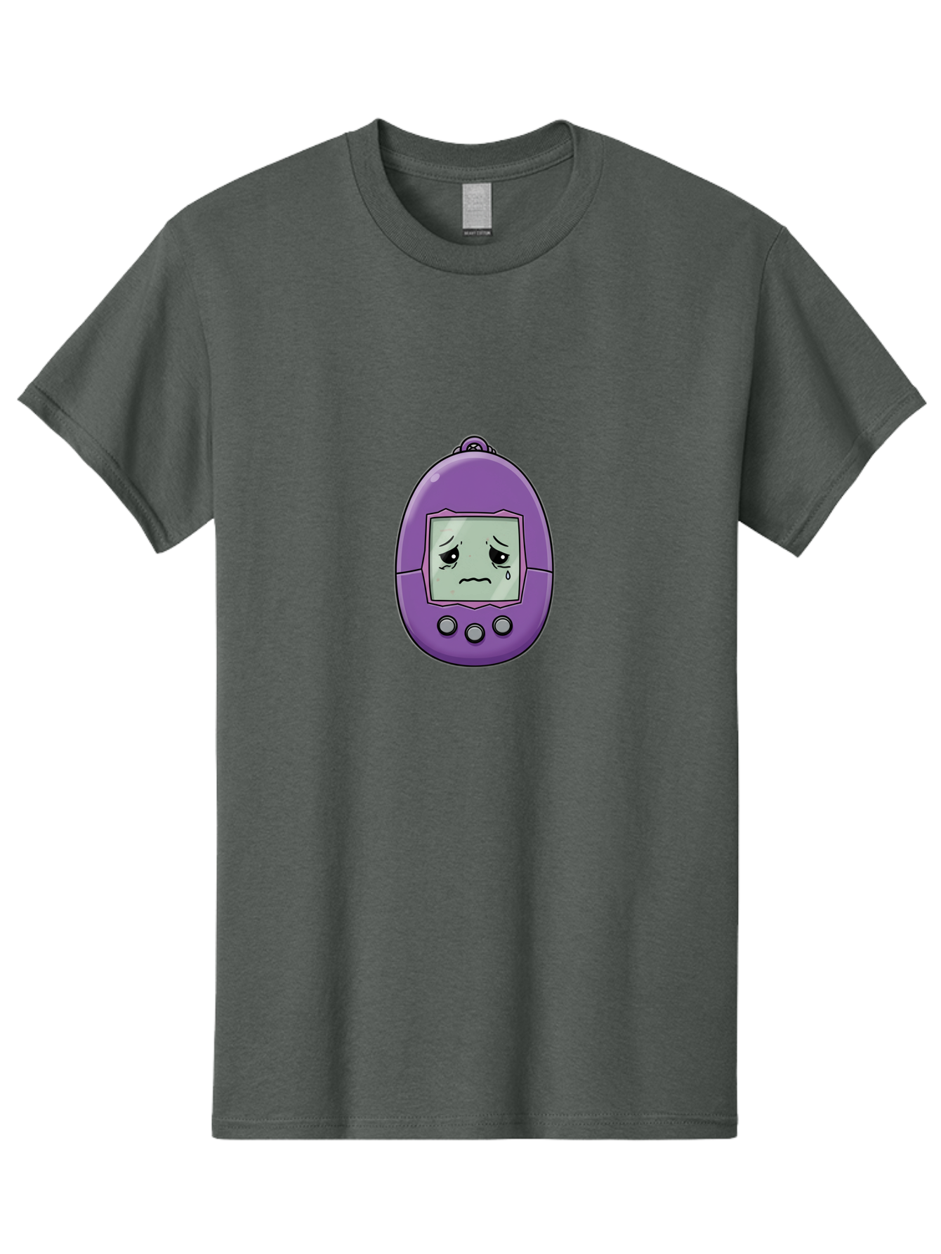 Tamagotchi-3 Men'S Graphic Tee, 100% Cotton, Comfortable Casual Summer Wear, Machine Washable, Purple Digital Pet, Sad Face, Crying Tamagotchi, Retro Toy, Nostalgic Tech, Digital Creature, Sad Expression, Vintage Gadget Bab497