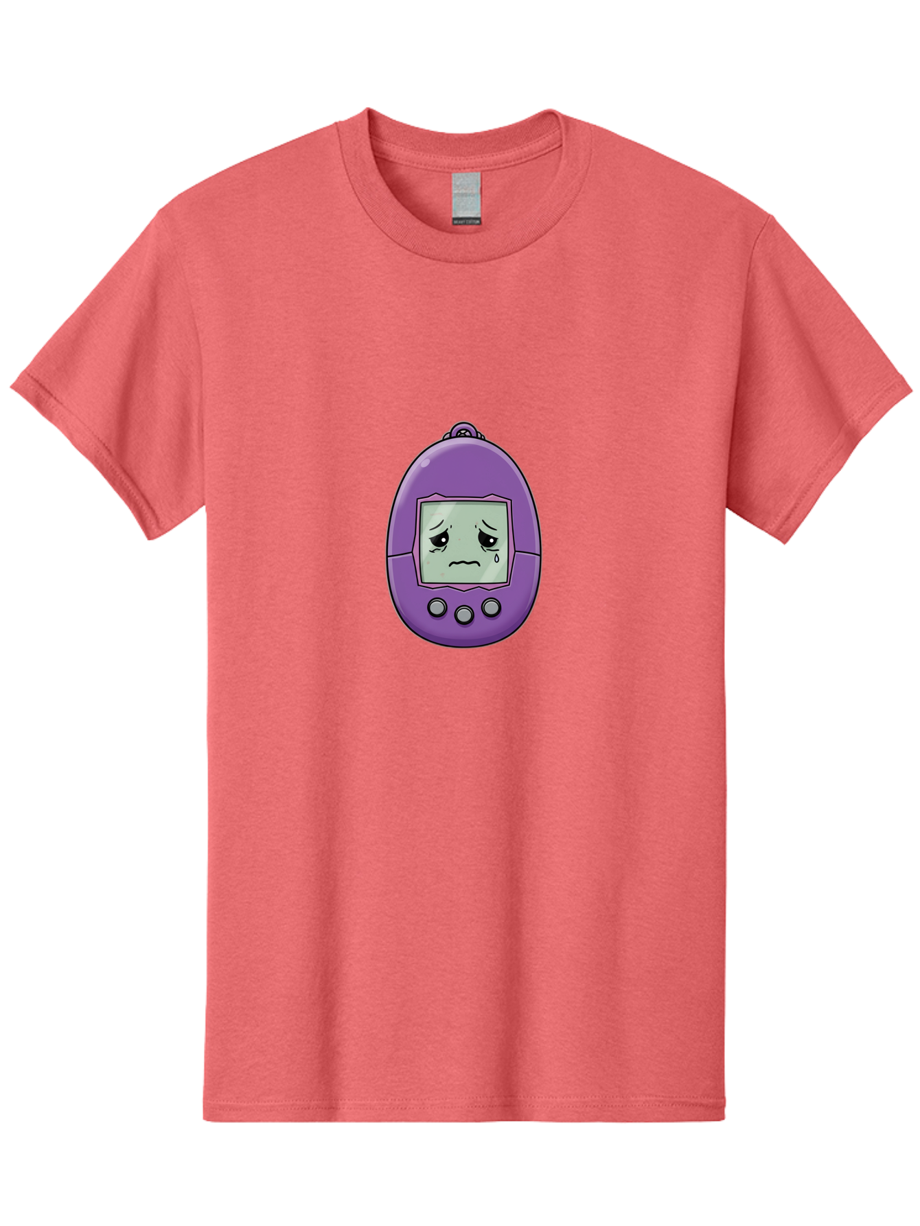 Tamagotchi-3 Men'S Graphic Tee, 100% Cotton, Comfortable Casual Summer Wear, Machine Washable, Purple Digital Pet, Sad Face, Crying Tamagotchi, Retro Toy, Nostalgic Tech, Digital Creature, Sad Expression, Vintage Gadget Bab497