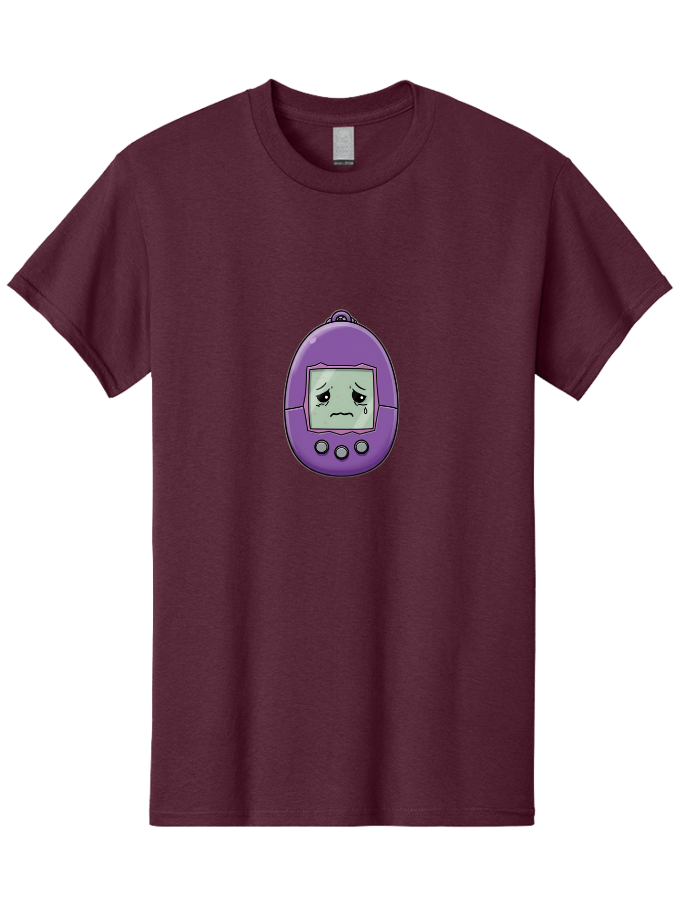 Tamagotchi-3 Men'S Graphic Tee, 100% Cotton, Comfortable Casual Summer Wear, Machine Washable, Purple Digital Pet, Sad Face, Crying Tamagotchi, Retro Toy, Nostalgic Tech, Digital Creature, Sad Expression, Vintage Gadget Bab497