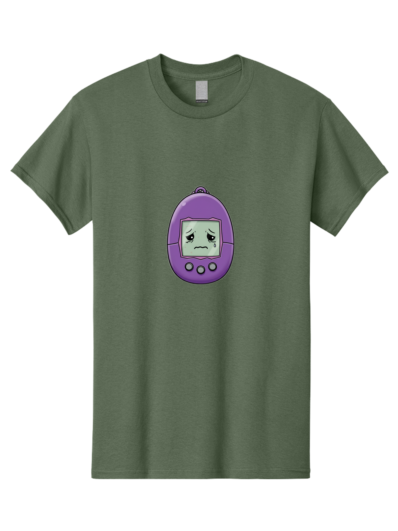 Tamagotchi-3 Men'S Graphic Tee, 100% Cotton, Comfortable Casual Summer Wear, Machine Washable, Purple Digital Pet, Sad Face, Crying Tamagotchi, Retro Toy, Nostalgic Tech, Digital Creature, Sad Expression, Vintage Gadget Bab497