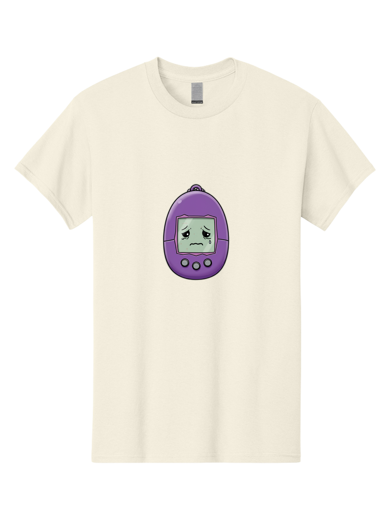 Tamagotchi-3 Men'S Graphic Tee, 100% Cotton, Comfortable Casual Summer Wear, Machine Washable, Purple Digital Pet, Sad Face, Crying Tamagotchi, Retro Toy, Nostalgic Tech, Digital Creature, Sad Expression, Vintage Gadget Bab497