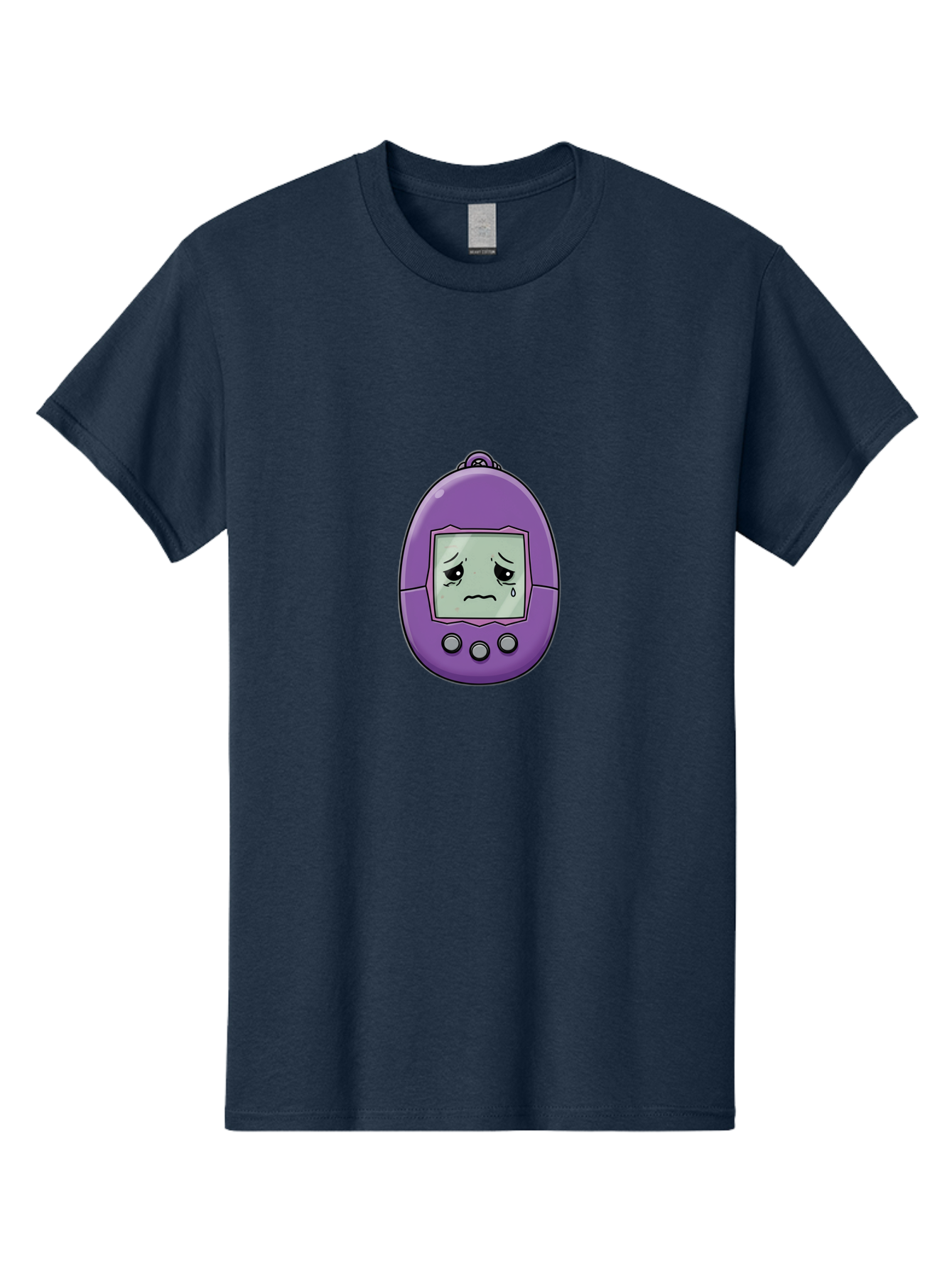 Tamagotchi-3 Men'S Graphic Tee, 100% Cotton, Comfortable Casual Summer Wear, Machine Washable, Purple Digital Pet, Sad Face, Crying Tamagotchi, Retro Toy, Nostalgic Tech, Digital Creature, Sad Expression, Vintage Gadget Bab497