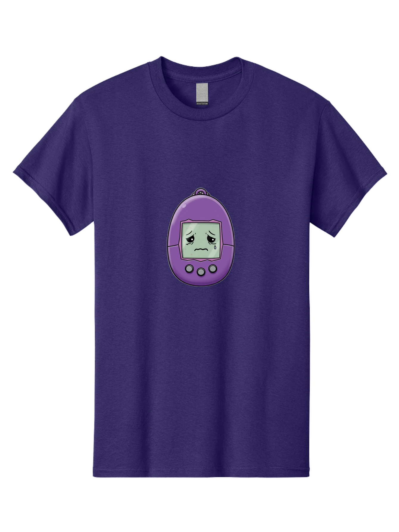Tamagotchi-3 Men'S Graphic Tee, 100% Cotton, Comfortable Casual Summer Wear, Machine Washable, Purple Digital Pet, Sad Face, Crying Tamagotchi, Retro Toy, Nostalgic Tech, Digital Creature, Sad Expression, Vintage Gadget Bab497